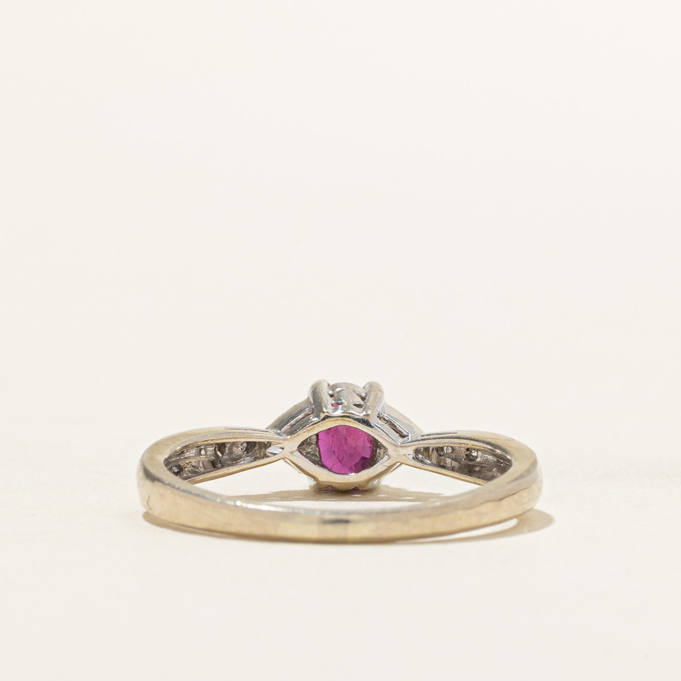 Oval Cut Ruby & Diamond Reverse Tapered Ring | 0.50ct, 0.04ctw | SZ 7.75