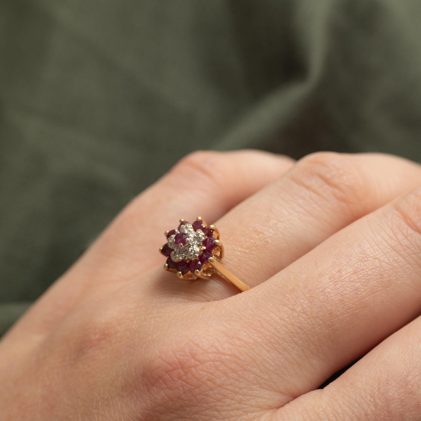 Ruby & Diamond Petal Cluster Ring | 0.80ctw, 0.02ctw | SZ 7.5