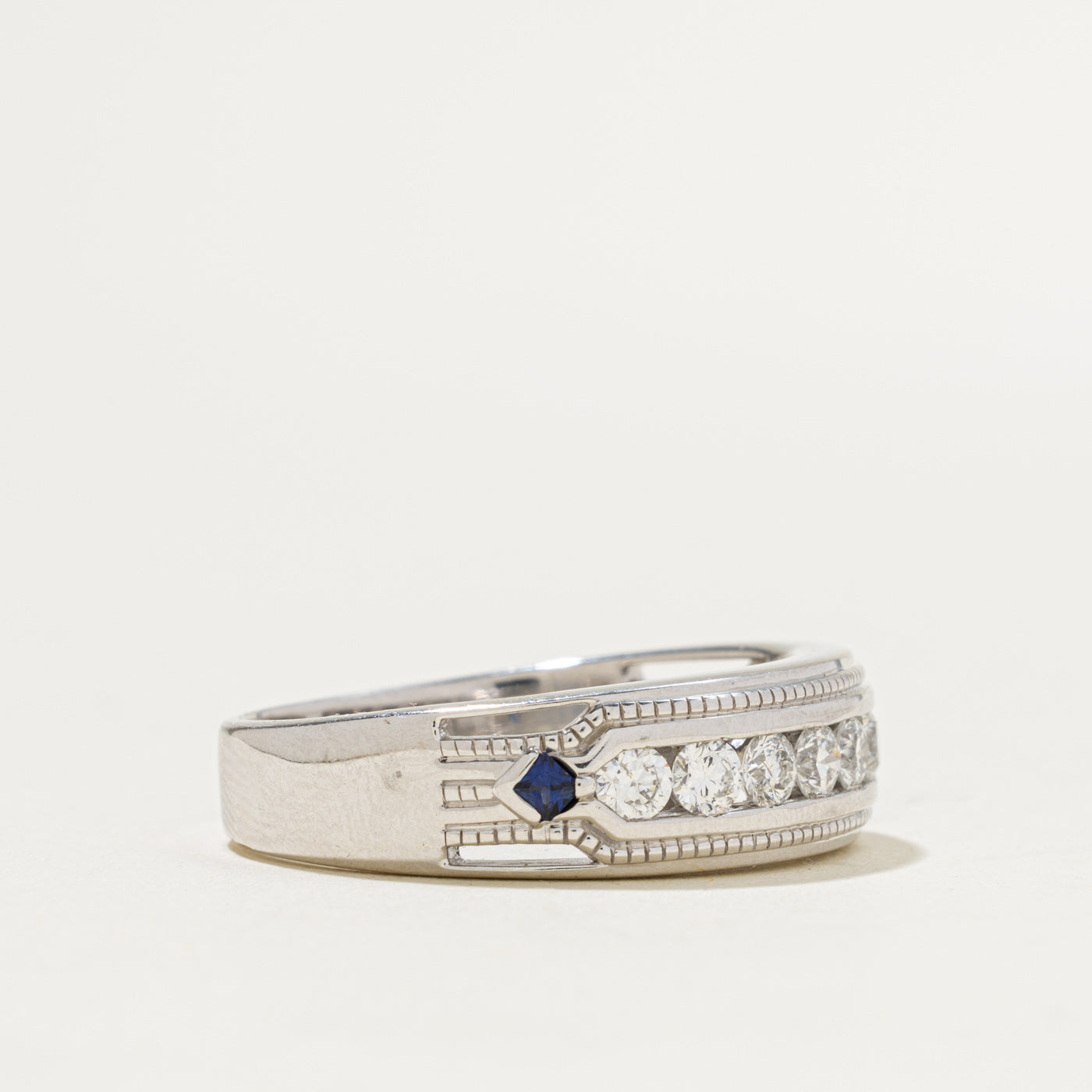 'Vera Wang' Channel Set Diamond & Sapphire Accented Band | 0.90ctw, 0.13ctw | 5.10mm | SZ 12.25