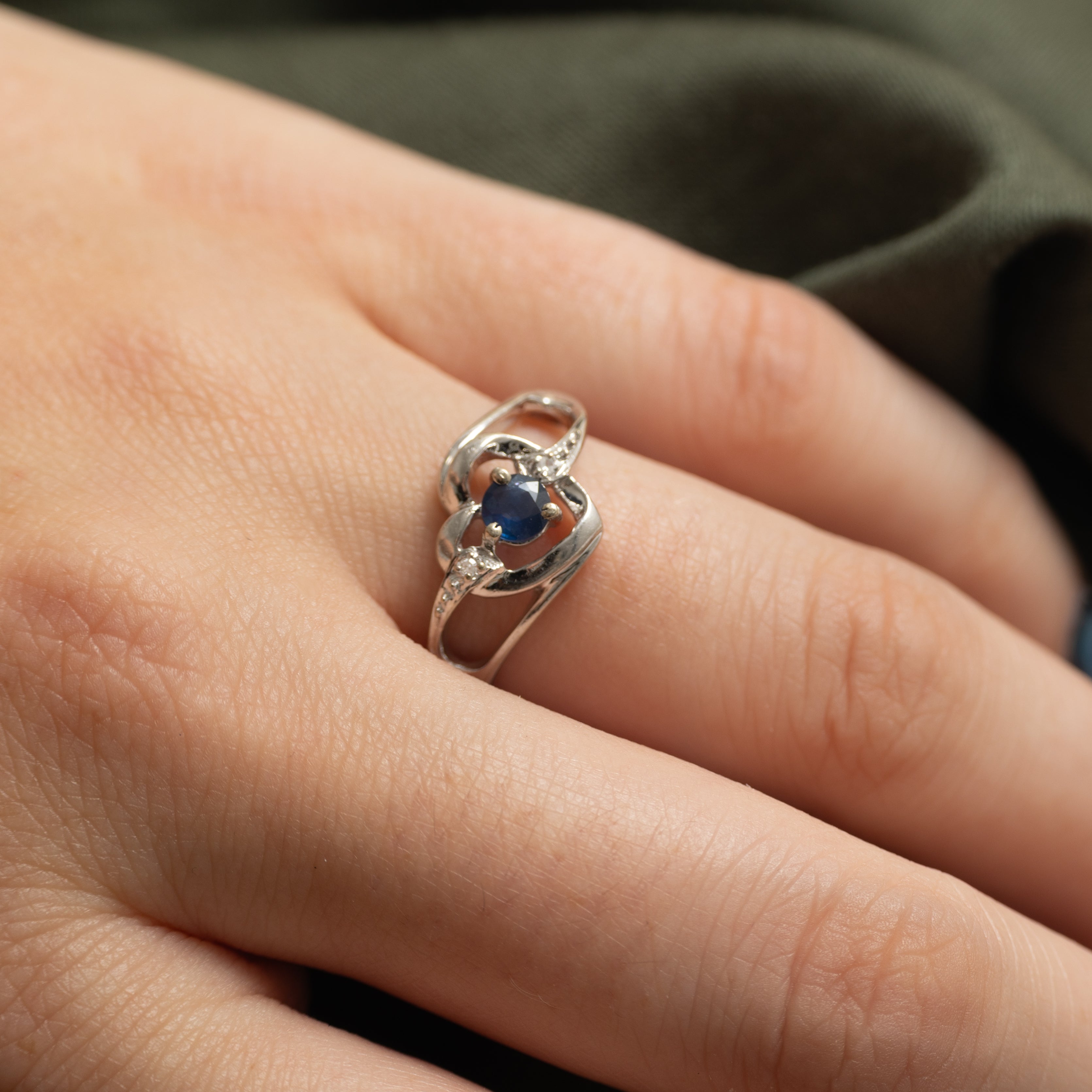 Sapphire & Diamond Open Heart Ring | 0.30ct, 0.01ctw | SZ 7.25