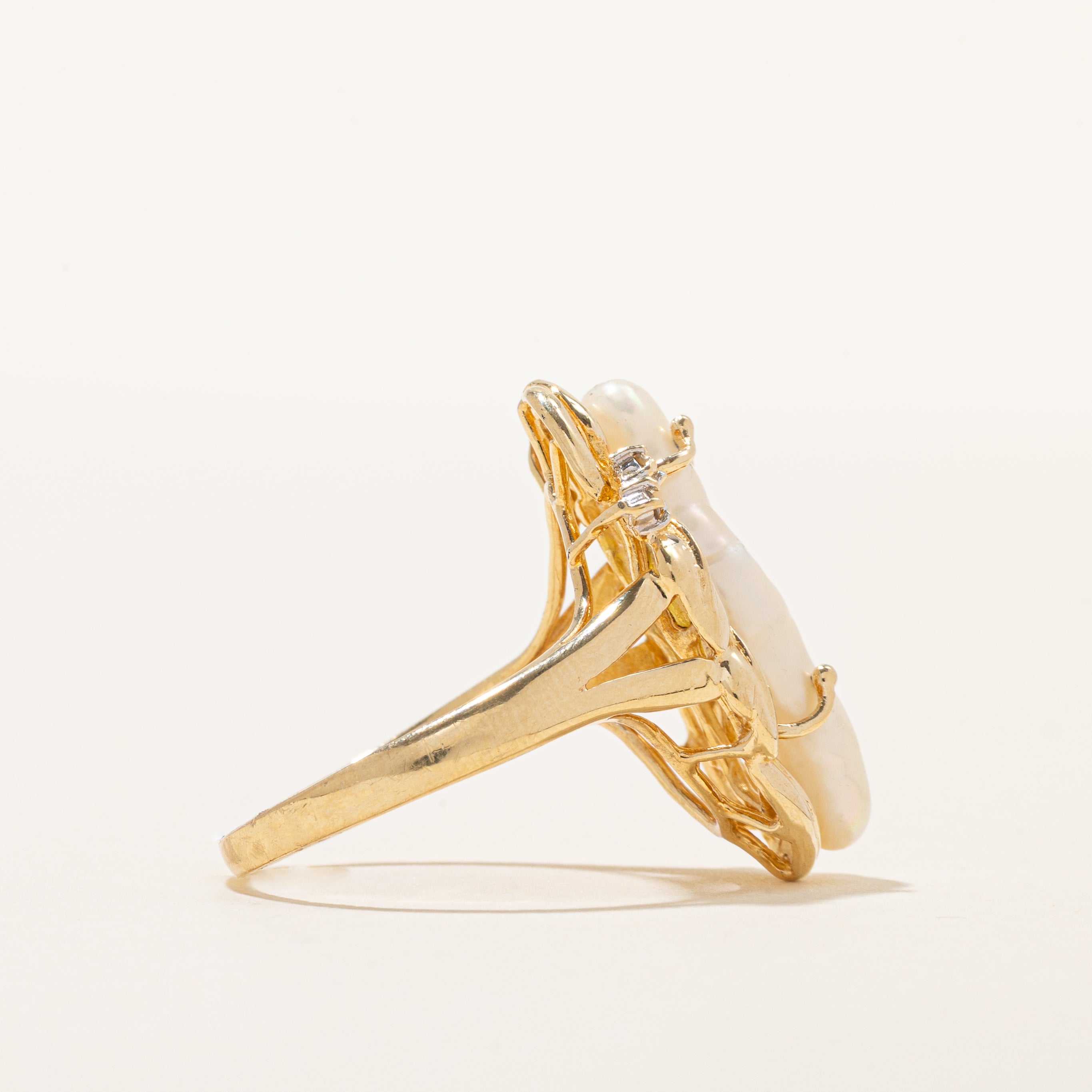 Baroque Pearl & Diamond Cocktail Ring | 0.05ctw | SZ 9.25