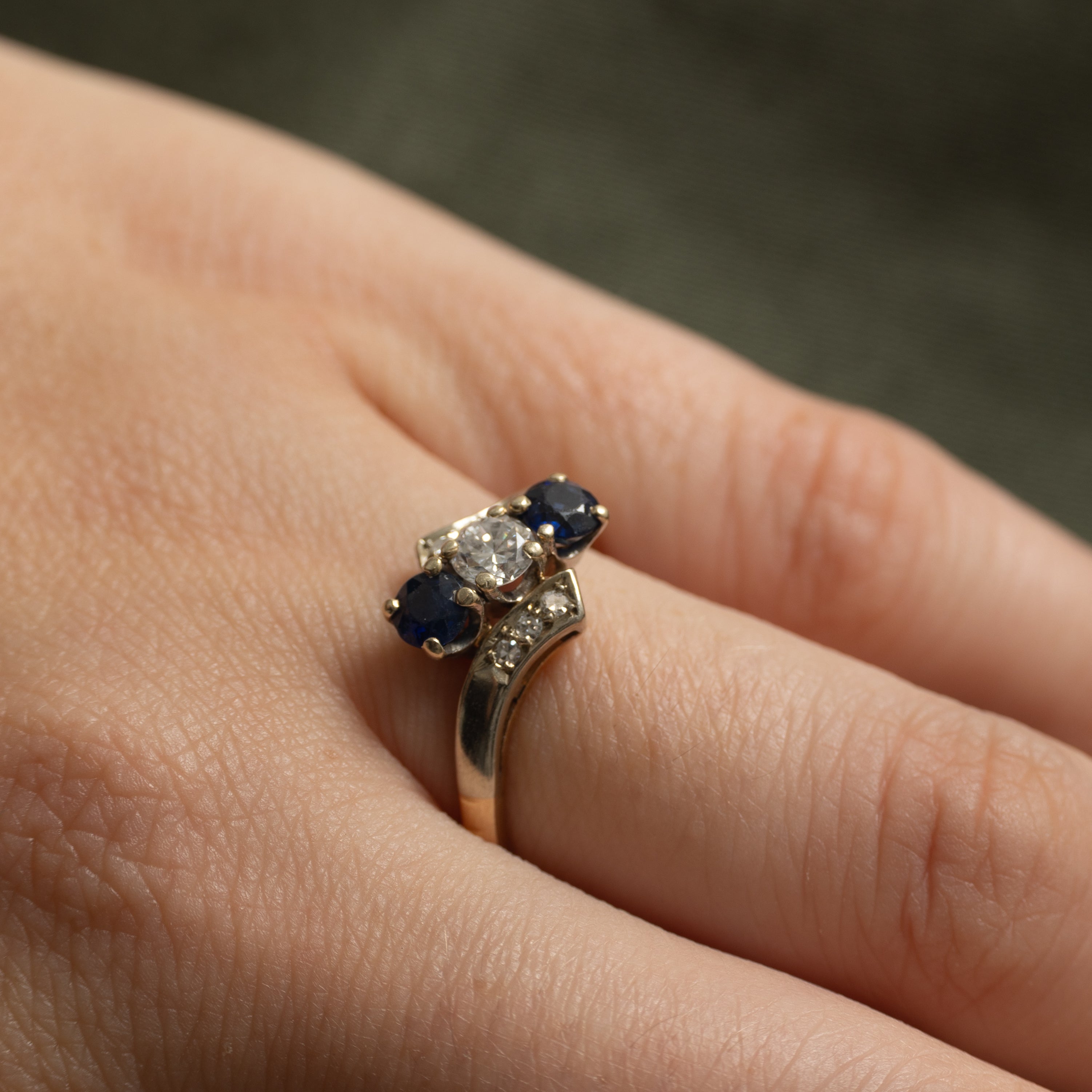 Three Stone Sapphire & Diamond Bypass Ring | 0.64ctw, 0.28ctw | SZ 8