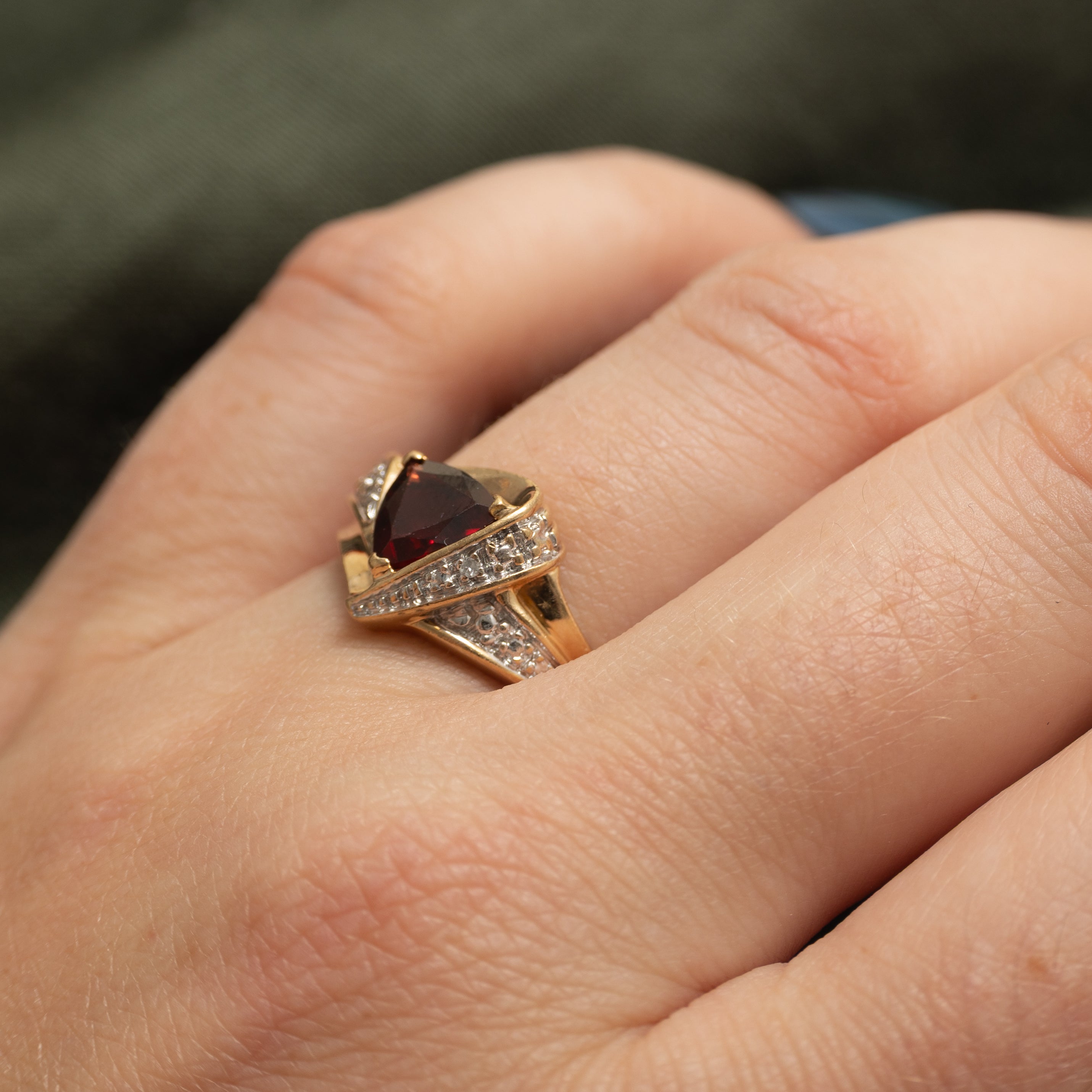 Trillion Cut Garnet & Diamond Ring | 1.65ct, 0.005ctw | SZ 6