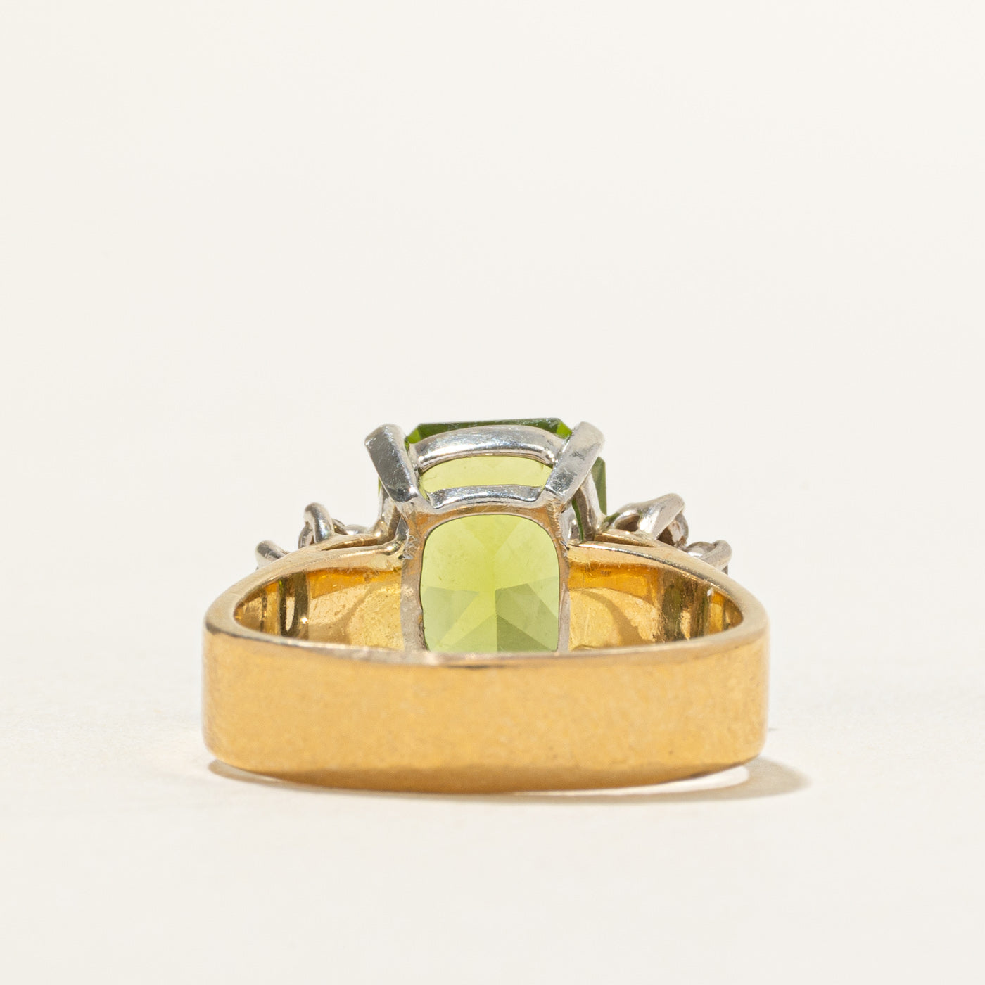 18k Radiant Cut Peridot & Diamond Accented Ring | 3.70ct, 0.12ctw | SZ 6.5