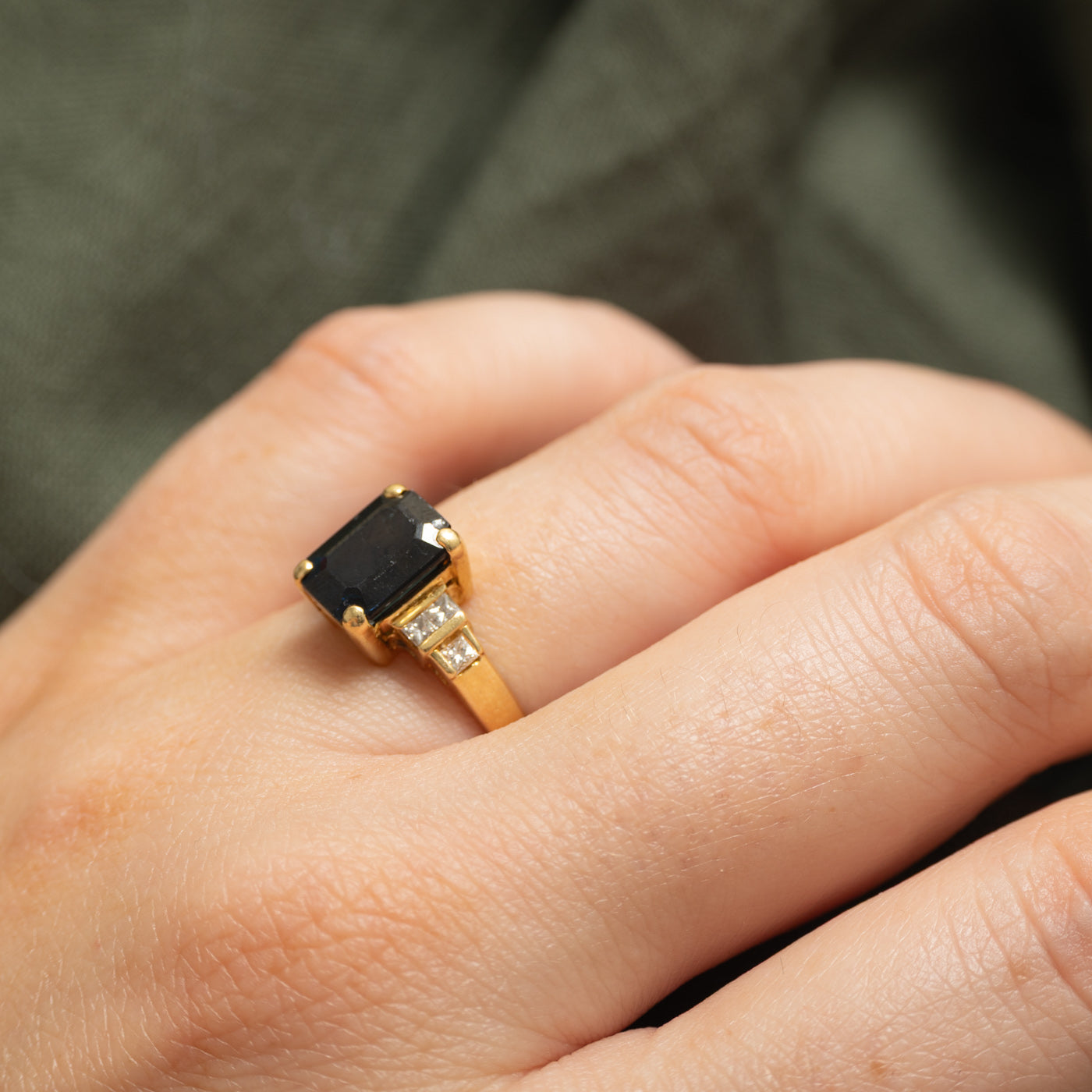 18k Emerald Cut Sapphire & Diamond Accented Ring | 2.70ct, 0.20ct | SZ 5.25