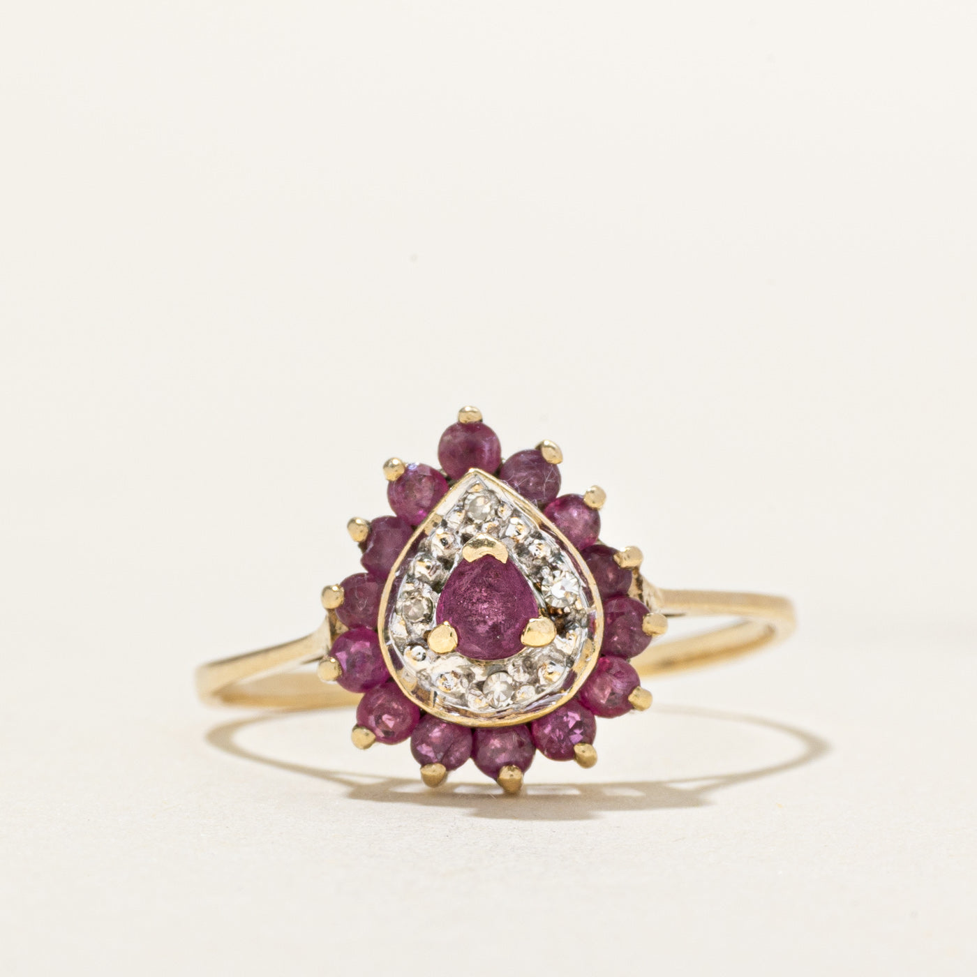 Pear Cut Ruby & Diamond Petal Halo Ring | 0.60ctw, 0.02ctw | SZ 7.5