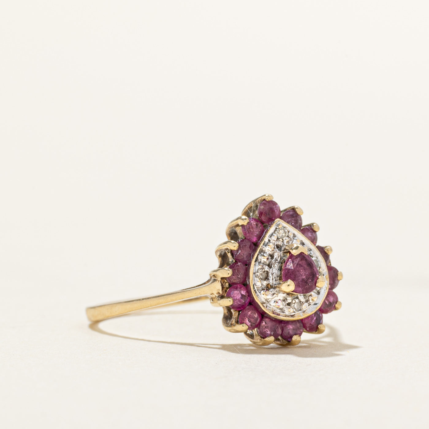 Pear Cut Ruby & Diamond Petal Halo Ring | 0.60ctw, 0.02ctw | SZ 7.5