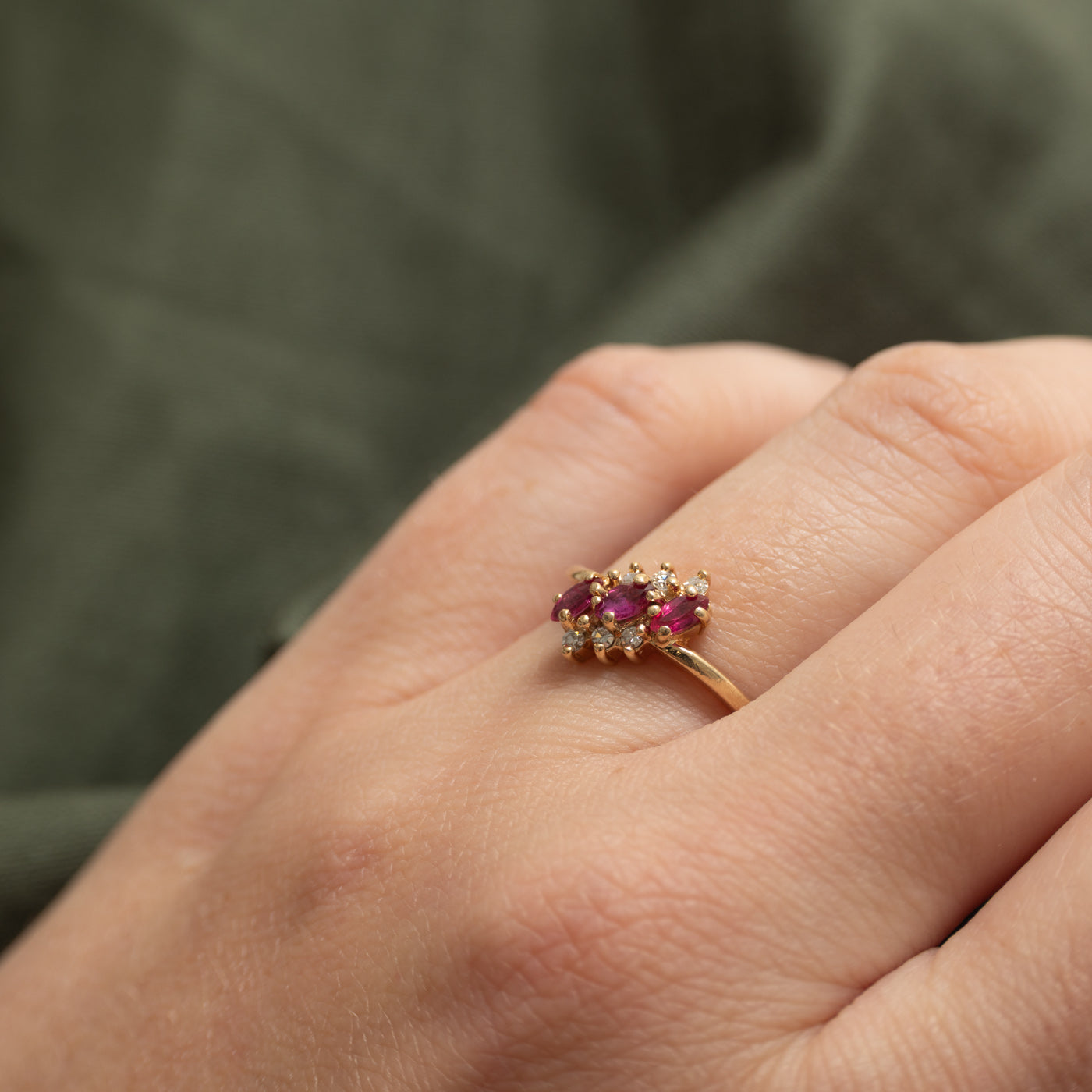 Marquise Cut Ruby & Diamond Waterfall Ring | 0.20ctw, 0.09ctw | SZ 6.25