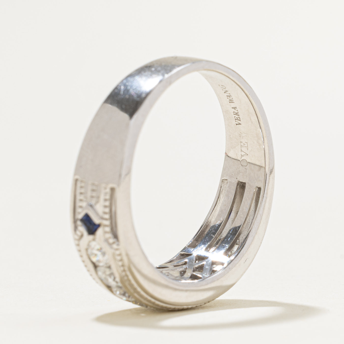 'Vera Wang' Channel Set Diamond & Sapphire Accented Band | 0.90ctw, 0.13ctw | 5.10mm | SZ 12.25
