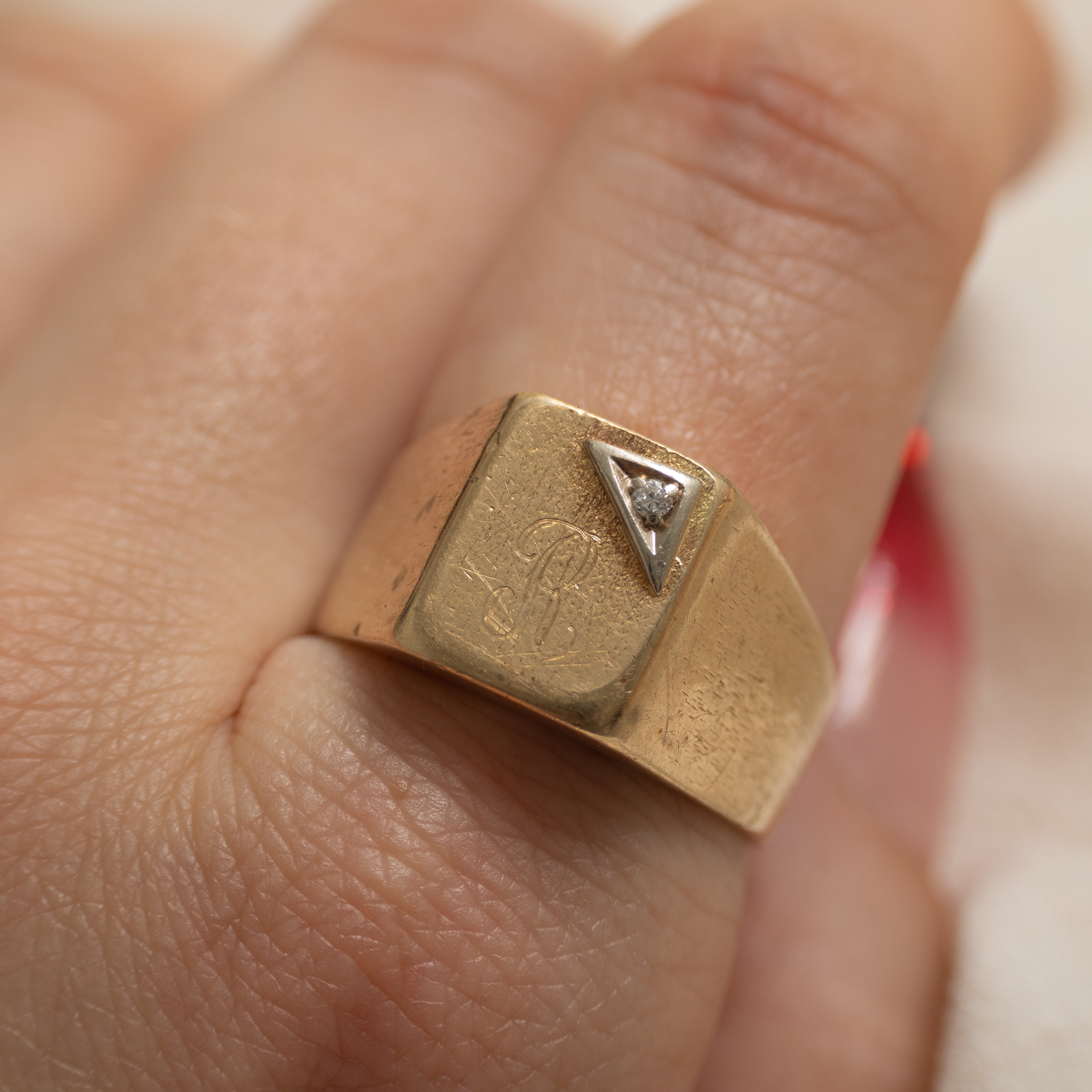 Diamond 'R' Chunky Signet Ring | SZ 9