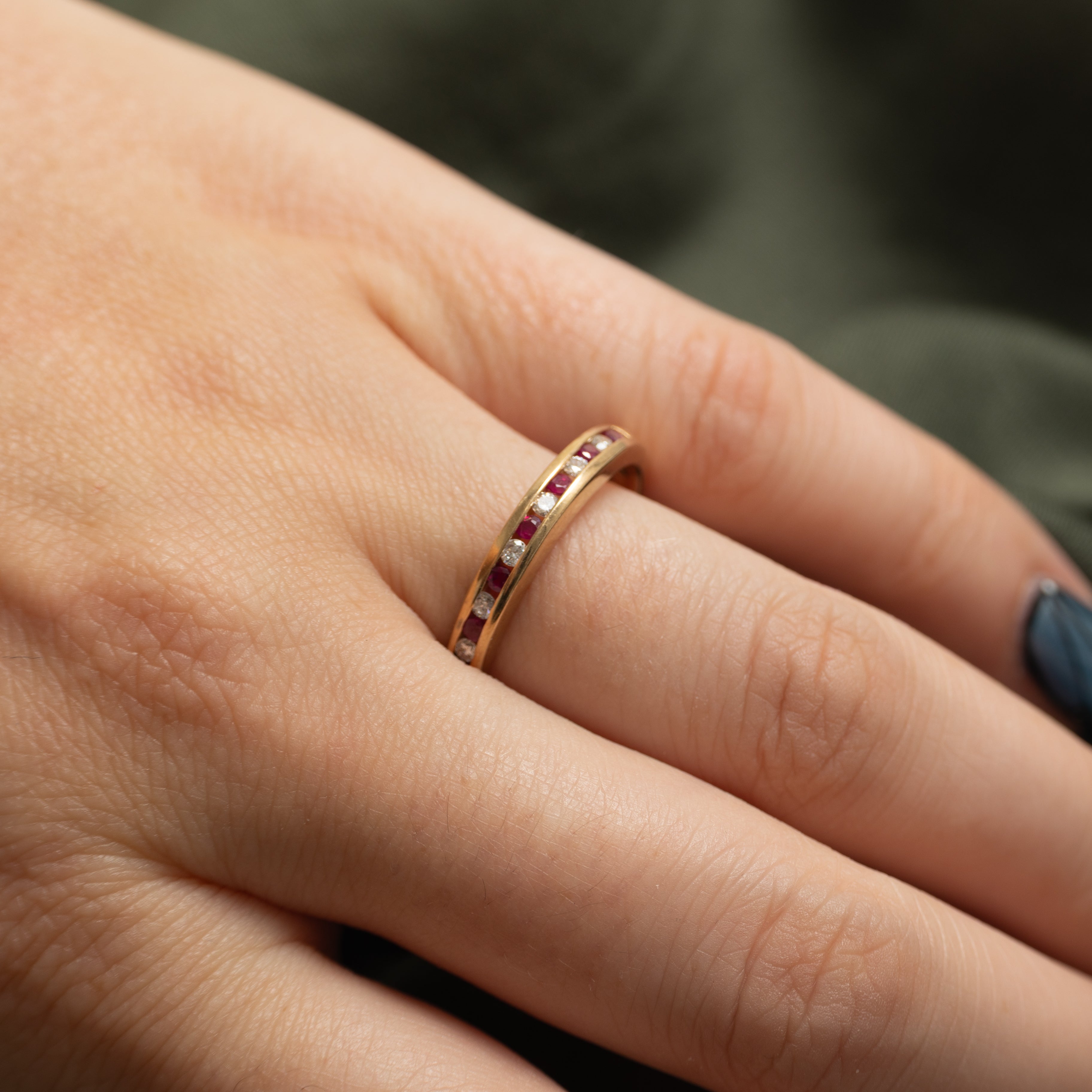 Channel Set Semi-Eternity Ruby & Diamond Band | 0.18ctw, 0.12ctw | 2.85mm | SZ 8