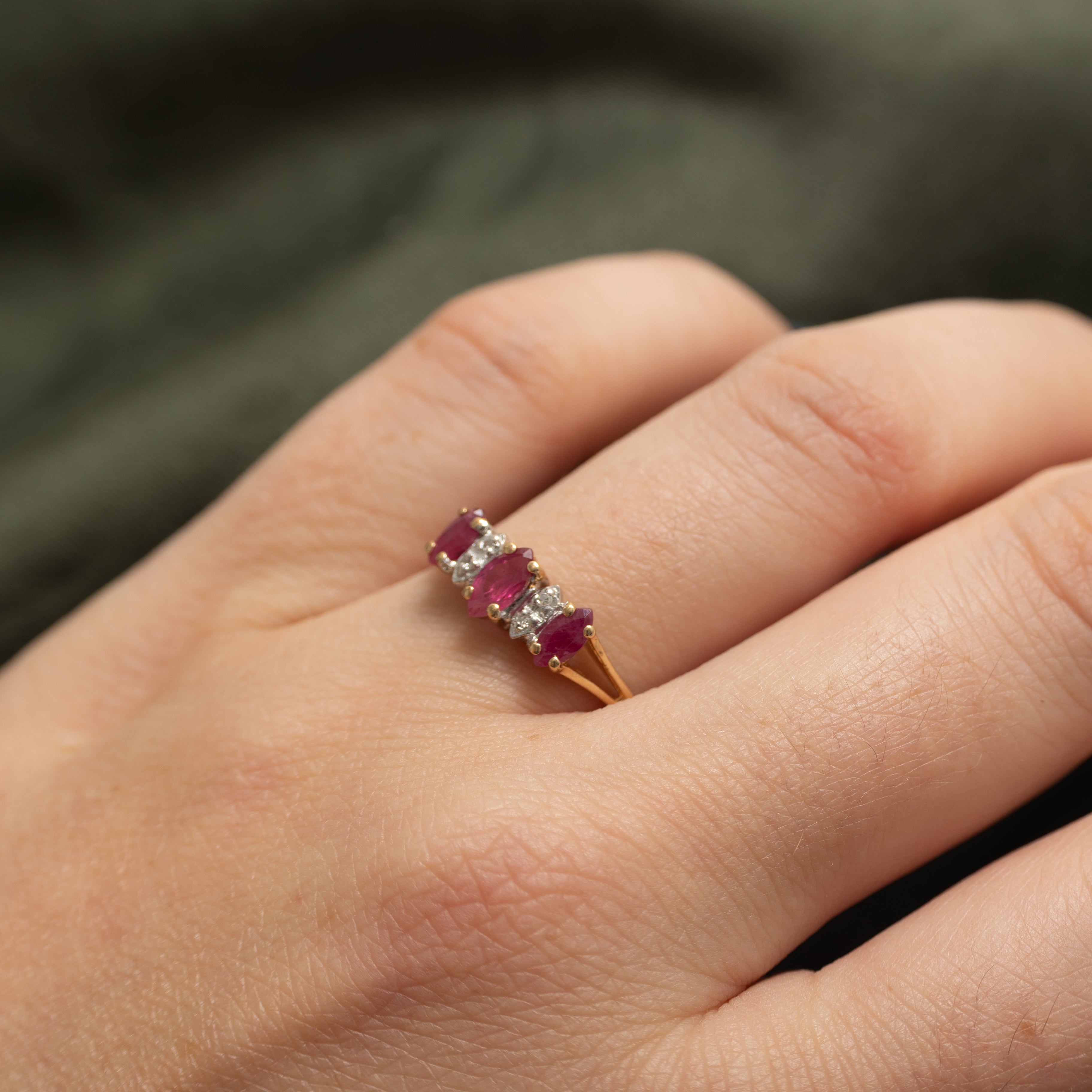 Marquise Cut Ruby & Diamond Ring | 0.46ctw, 0.02ctw | SZ 8