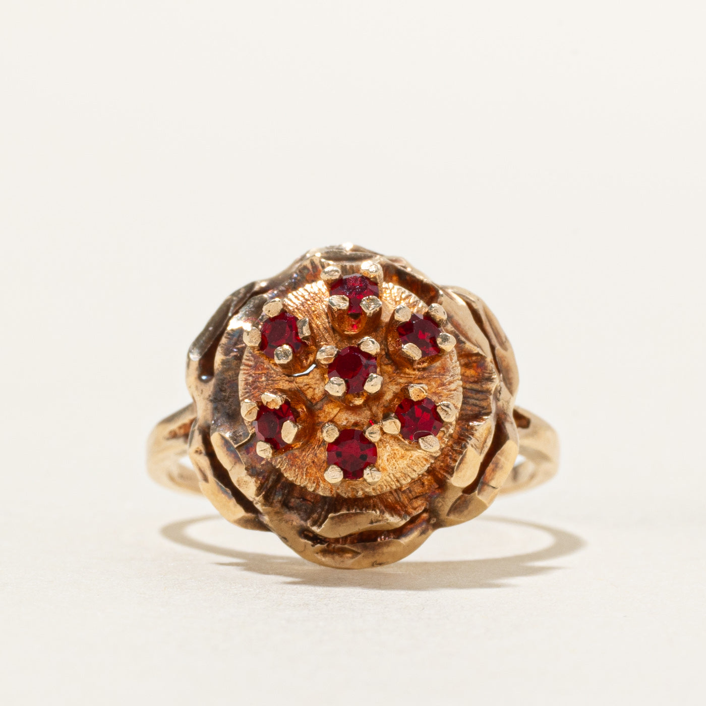 Red Pasté Glass Floral Cocktail Ring | 0.30ctw | SZ 5.25