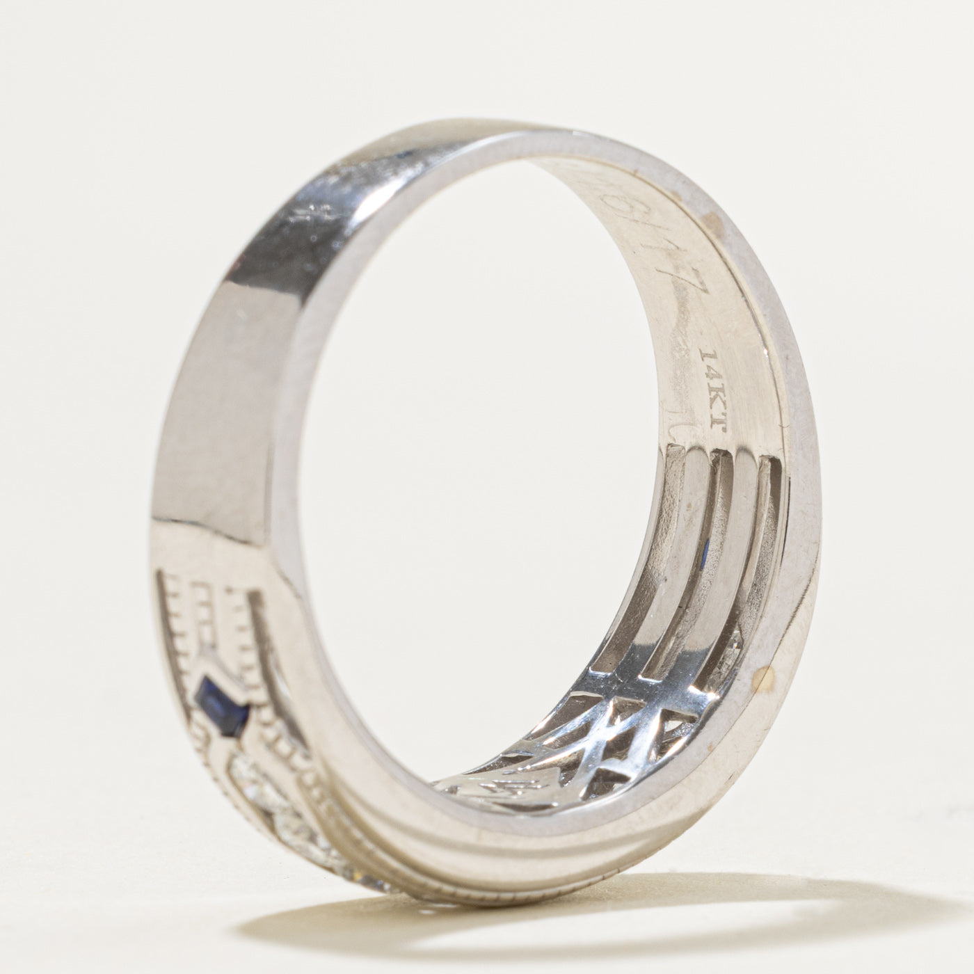'Vera Wang' Channel Set Diamond & Sapphire Accented Band | 0.90ctw, 0.13ctw | 5.10mm | SZ 12.25
