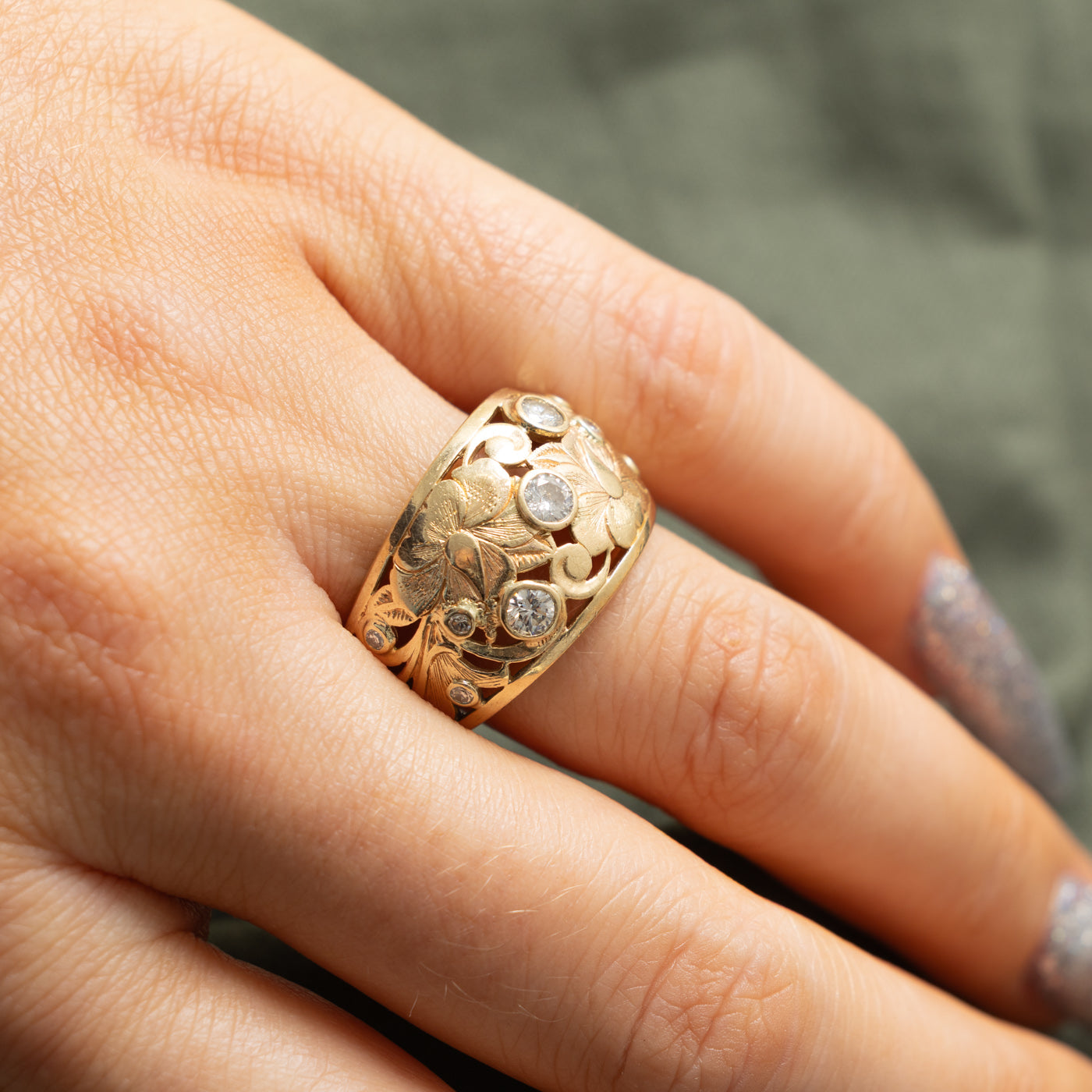 14k Scattered Diamond Openwork Floral Ring | 0.48ctw | SZ 8.25