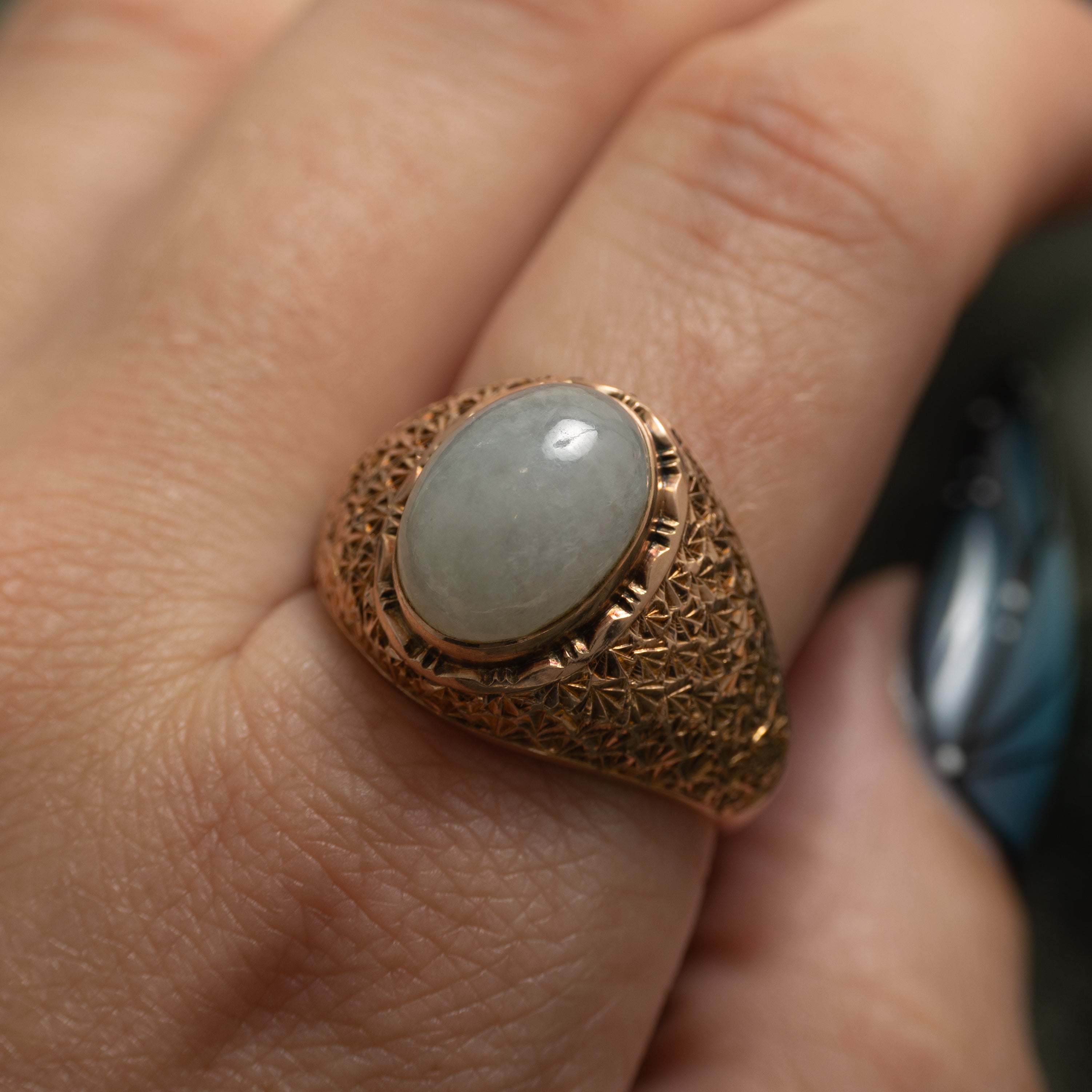 Bezel Set Jadeite Textured Cocktail Ring | 6.26ct | SZ 11.5