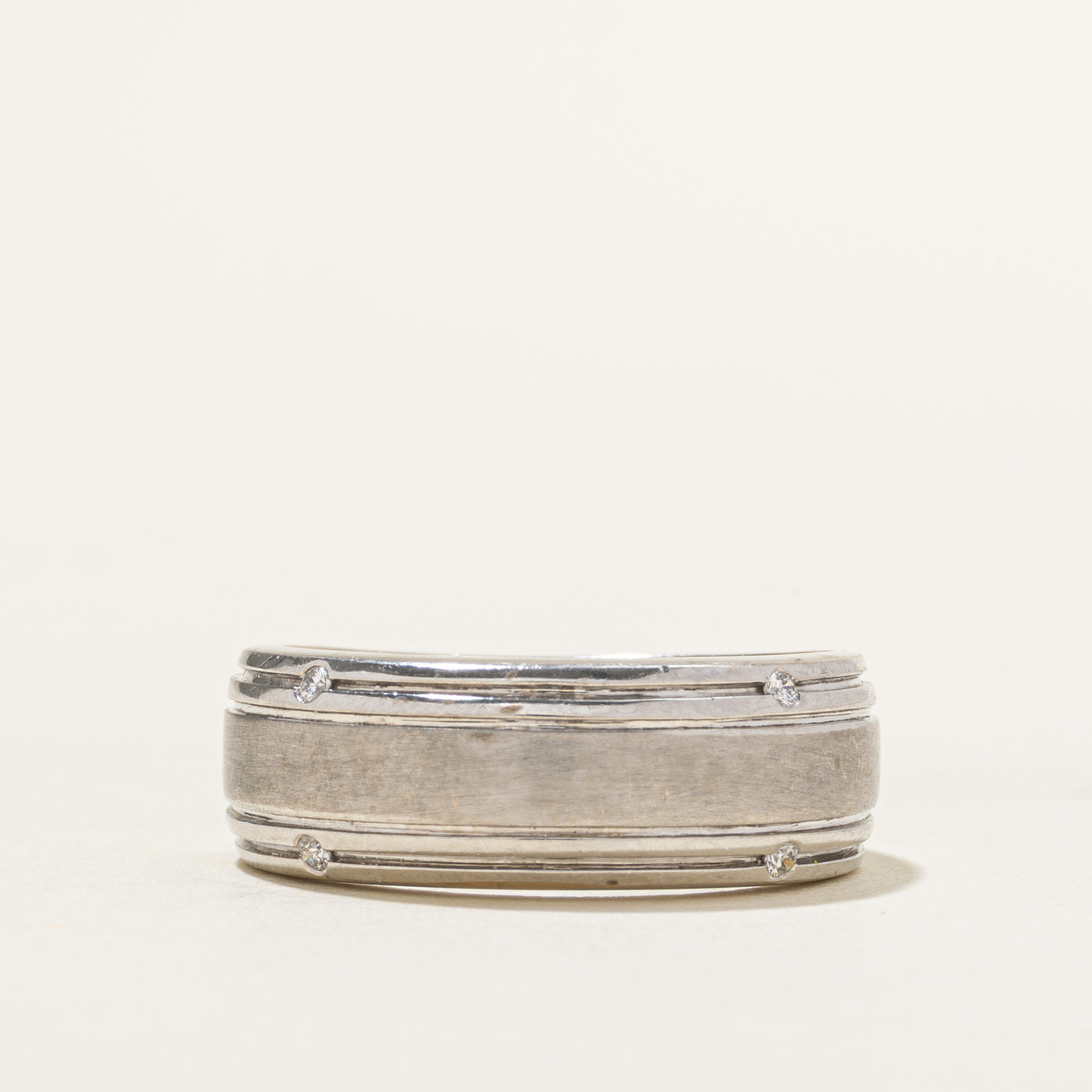 Diamond & Hidden Sapphire Grooved Band | 0.06ct, 0.03ctw | SZ 9