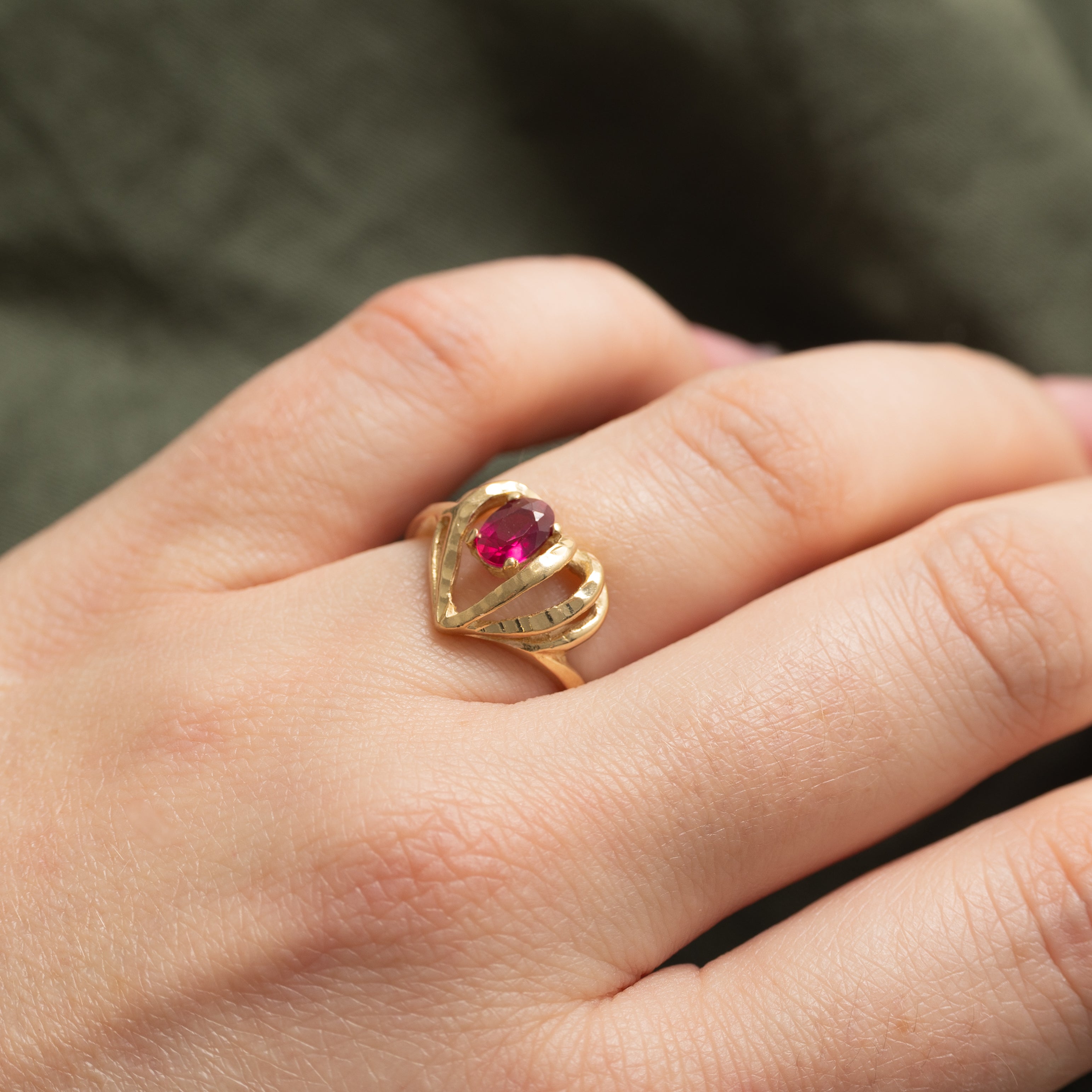 Synthetic Ruby Open Heart Ring | 0.5ct | SZ 5.75 |