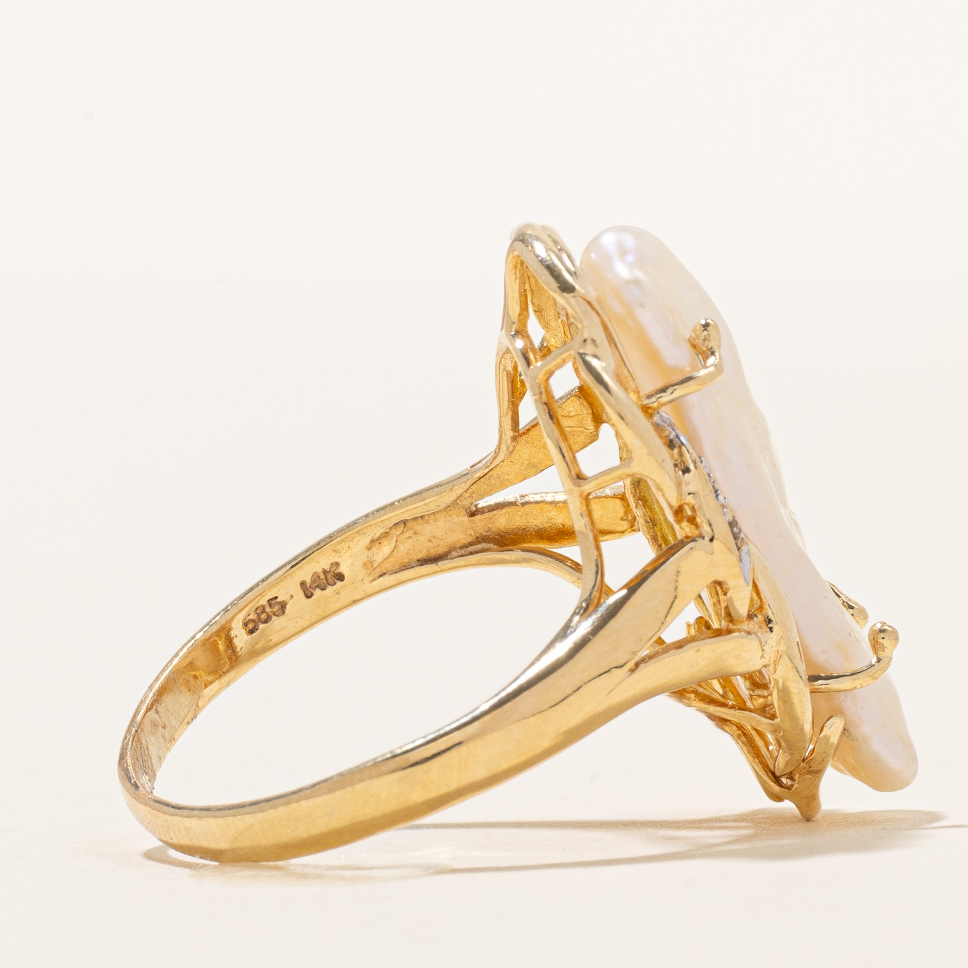 Baroque Pearl & Diamond Cocktail Ring | 0.05ctw | SZ 9.25