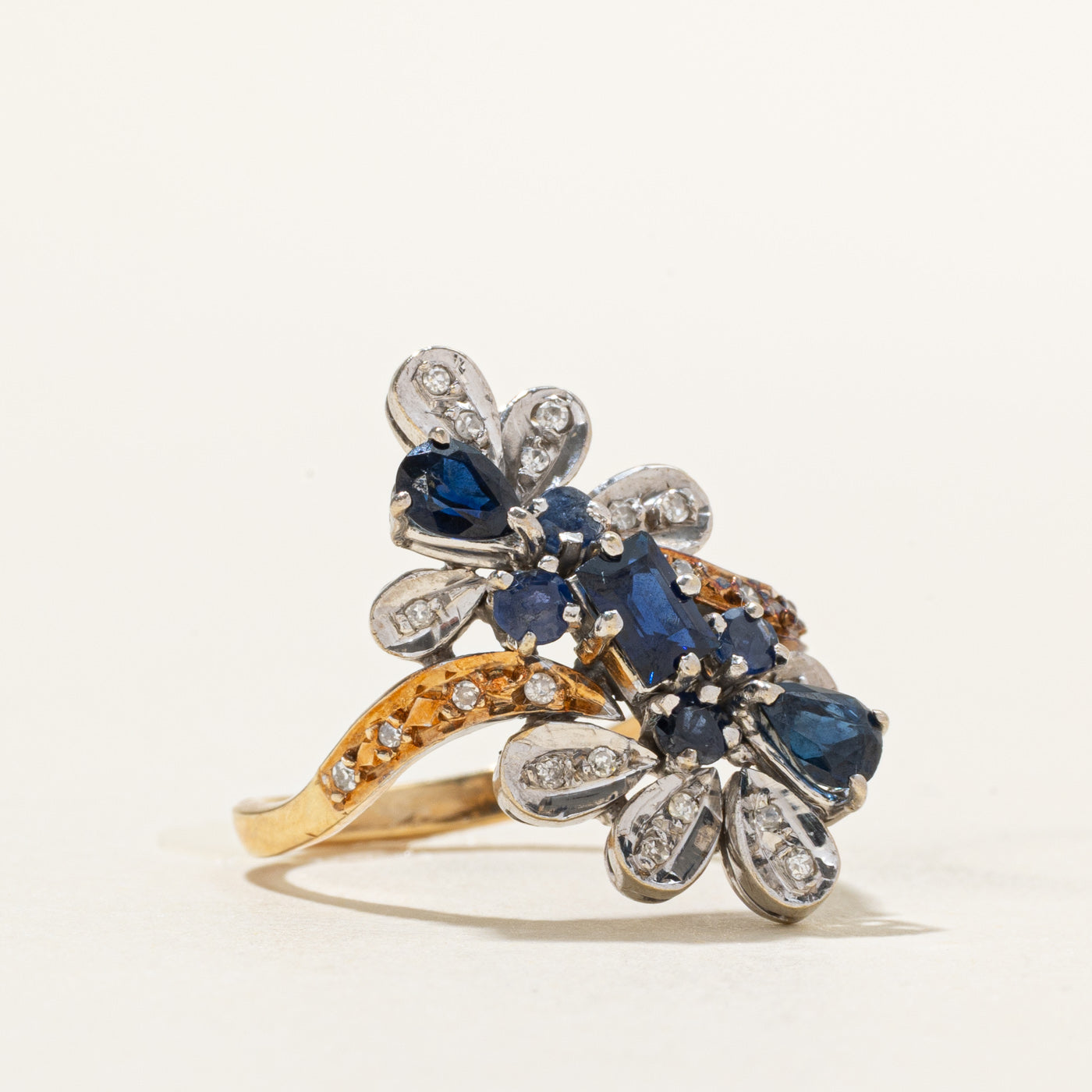 Sapphire & Diamond Ornate Floral Cluster Ring | 1.10ctw, 0.10ct | SZ 6.5