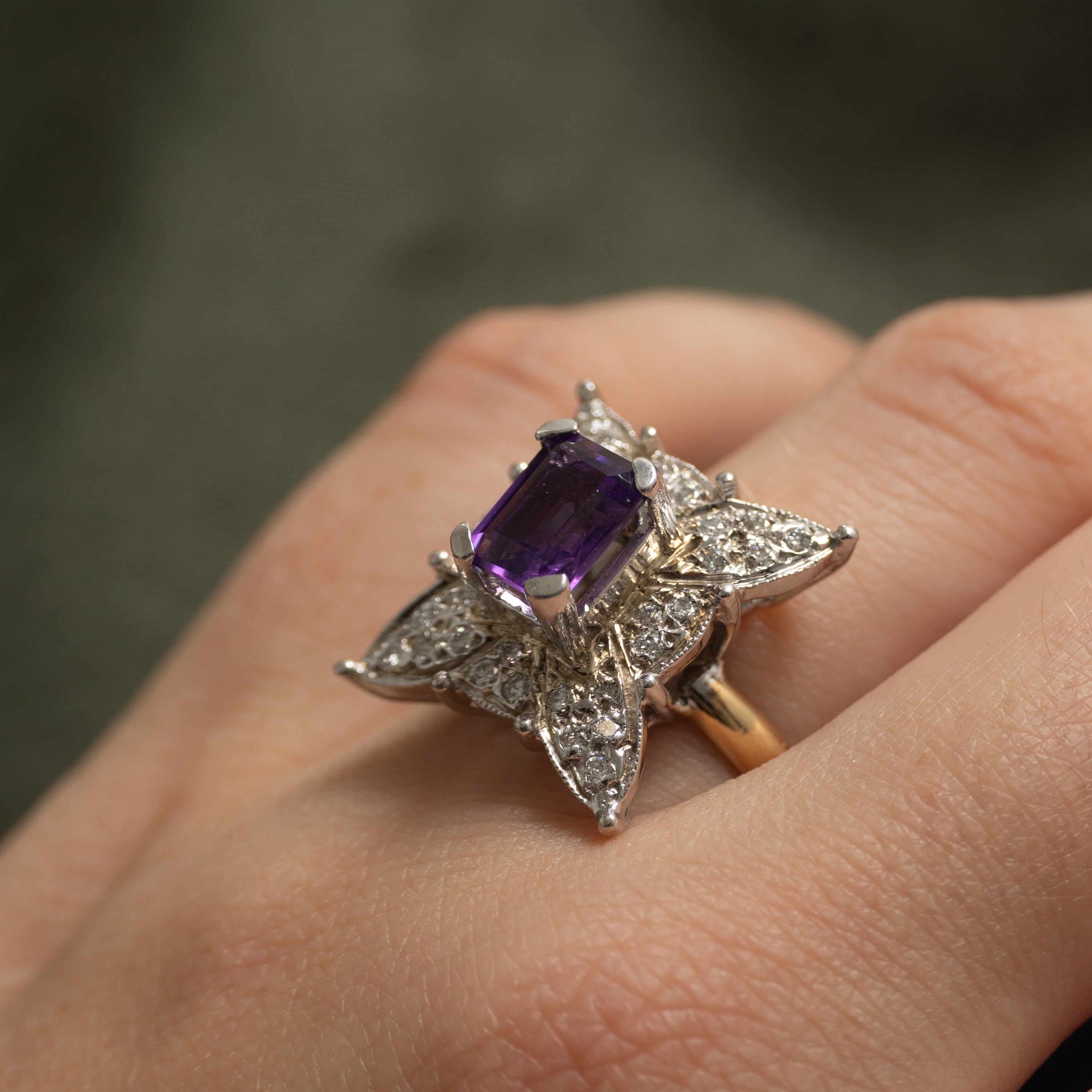 Amethyst & Diamond Floral Cocktail Ring | 1.43ct, 0.32ctw | SZ 7