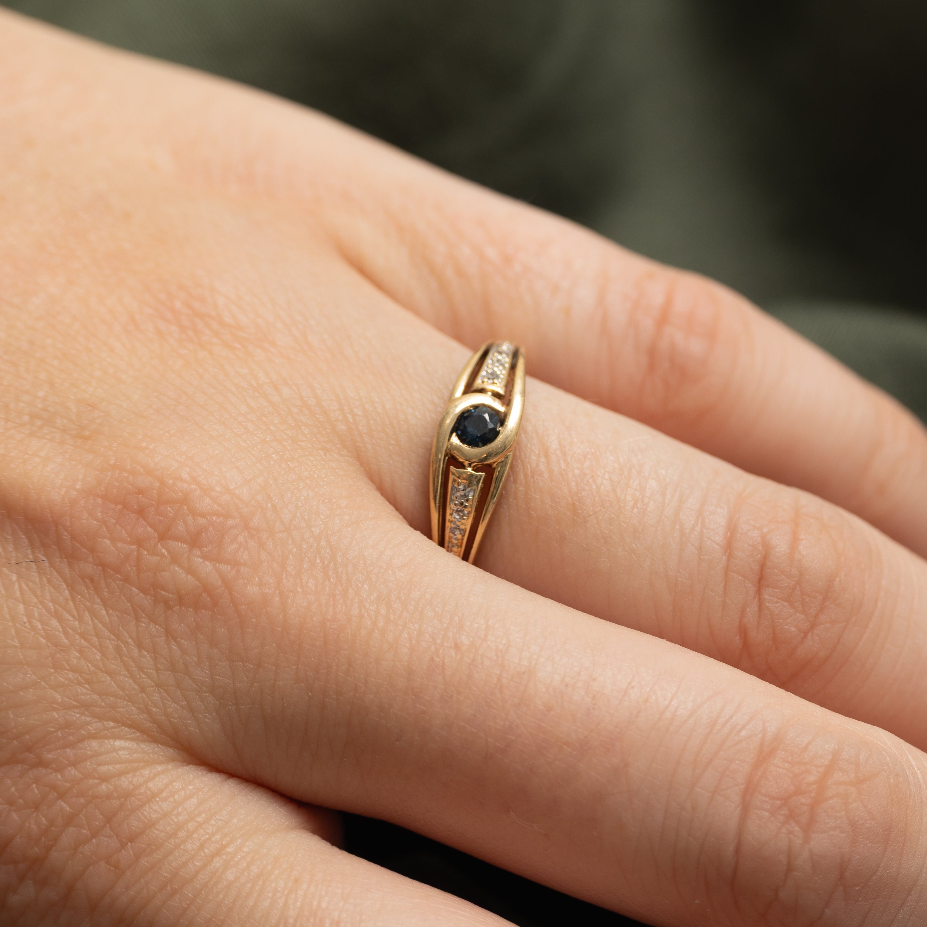 Bezel Set Sapphire & Diamond Petite Ring | 0.12ct, 0.03ctw | SZ 6.75