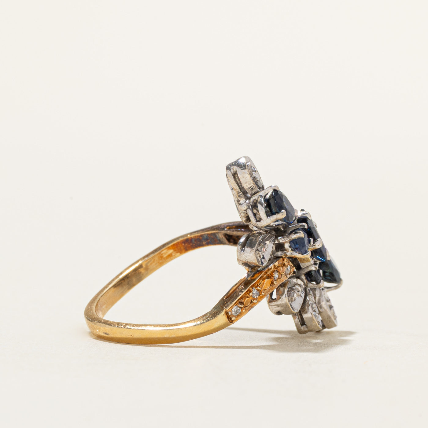 Sapphire & Diamond Ornate Floral Cluster Ring | 1.10ctw, 0.10ct | SZ 6.5