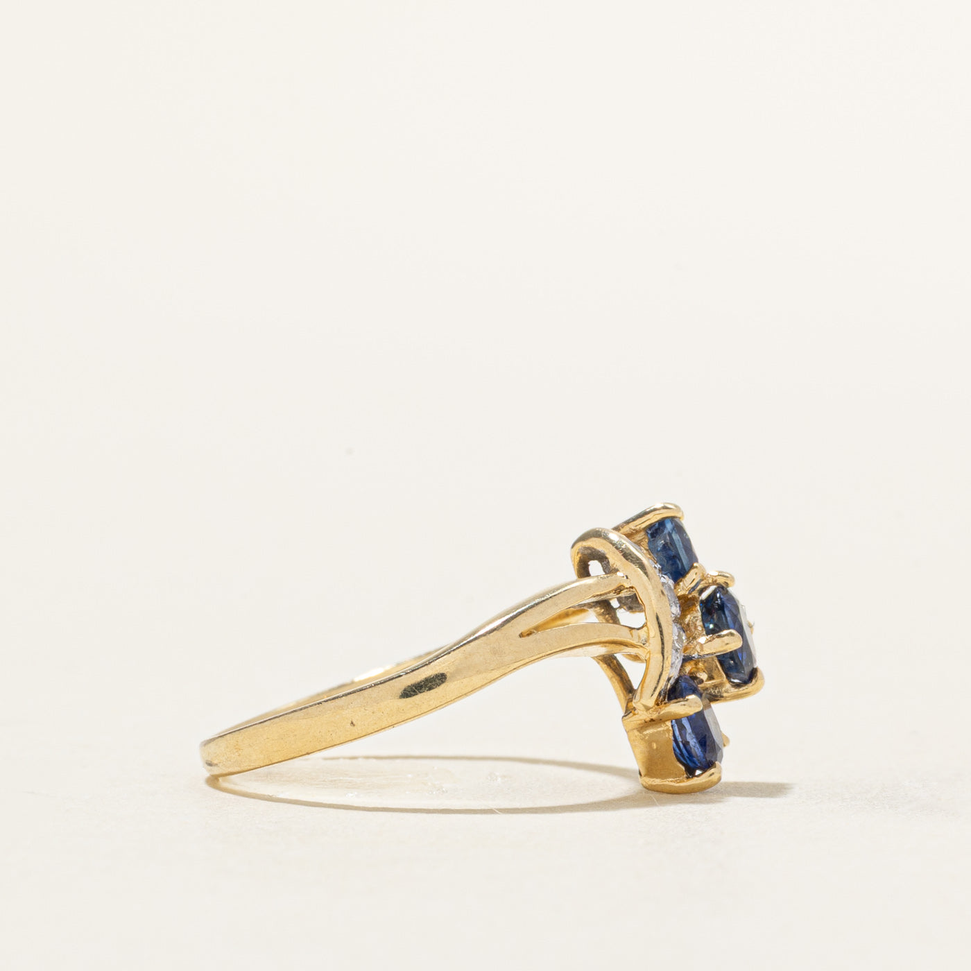 Oval Cut Three Stone Sapphire & Diamond Bypass Ring | 0.80ctw, 0.03ctw | SZ 4.25