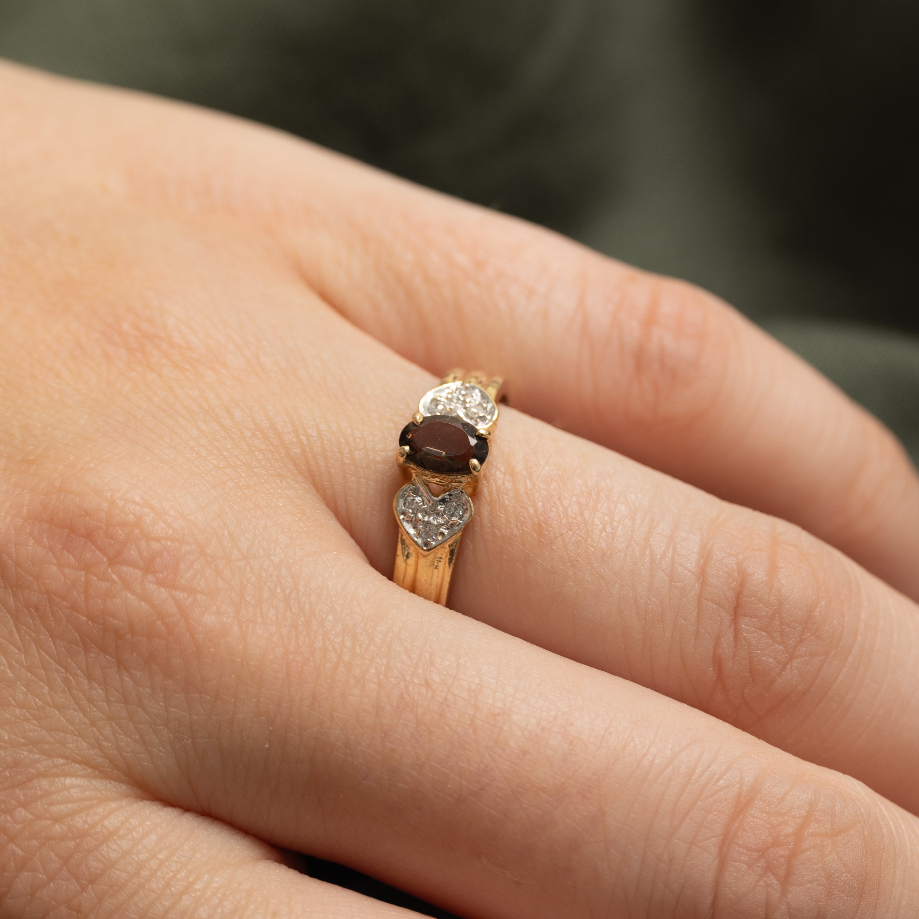 Oval Cut Smoky Quartz & Diamond Grooved Ring | 0.40ct, 0.05ctw | SZ 7