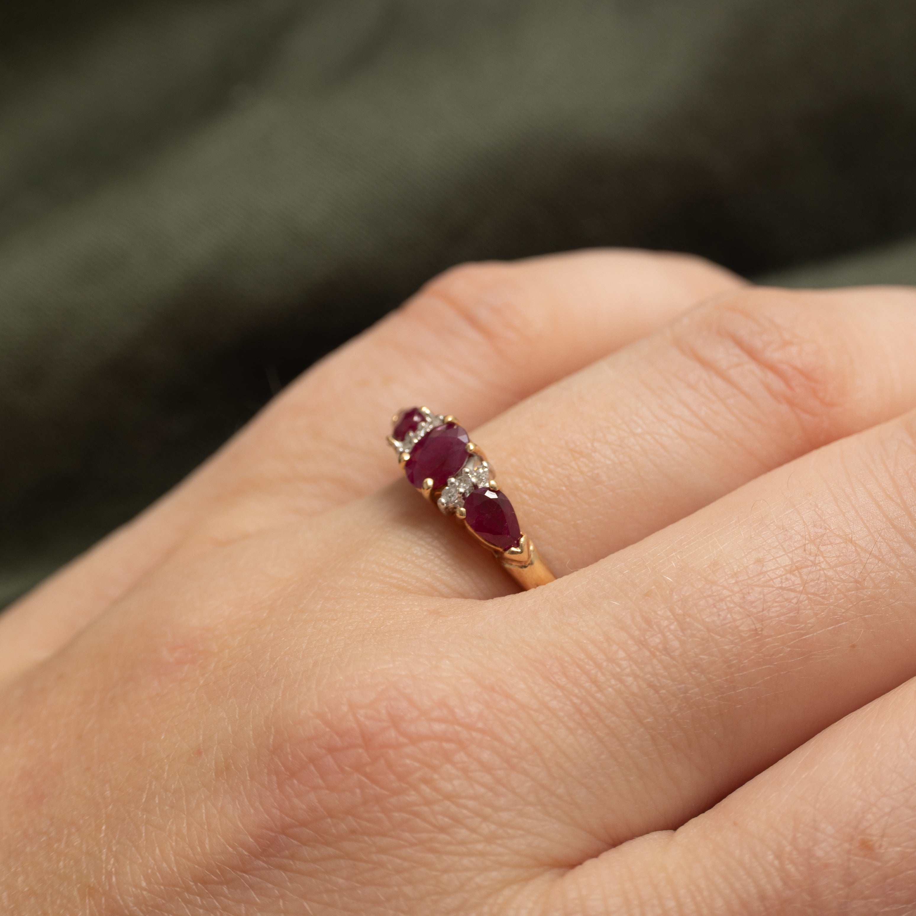 Three-Stone Ruby & Diamond Ring | 1.00ctw, 0.04ctw | SZ 7