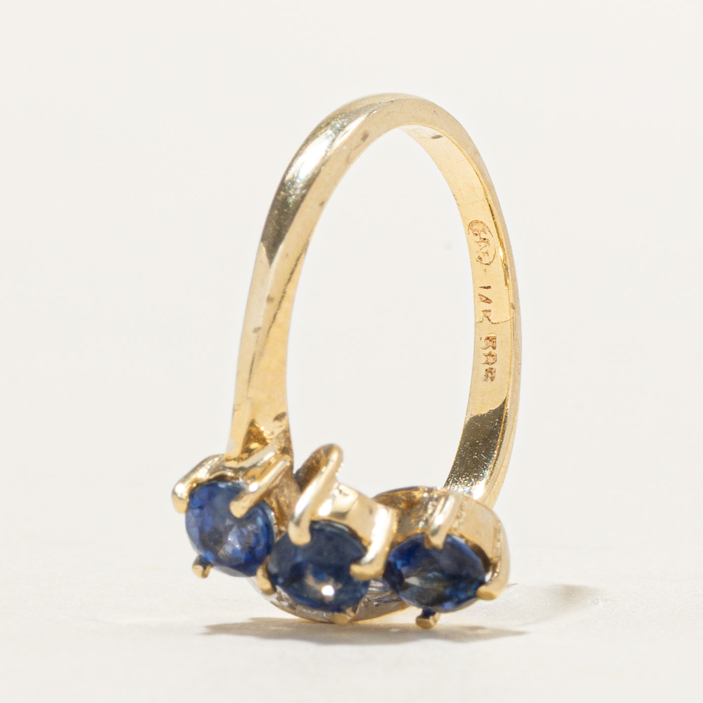 Oval Cut Three Stone Sapphire & Diamond Bypass Ring | 0.80ctw, 0.03ctw | SZ 4.25