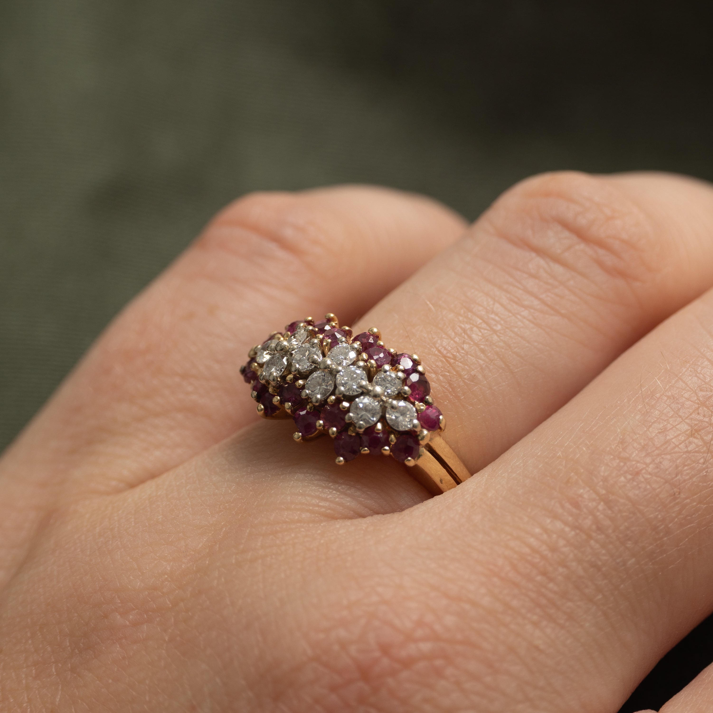 Diamond & Ruby Cluster Cocktail Ring | 0.40ctw, 0.36ctw | SZ 5.5