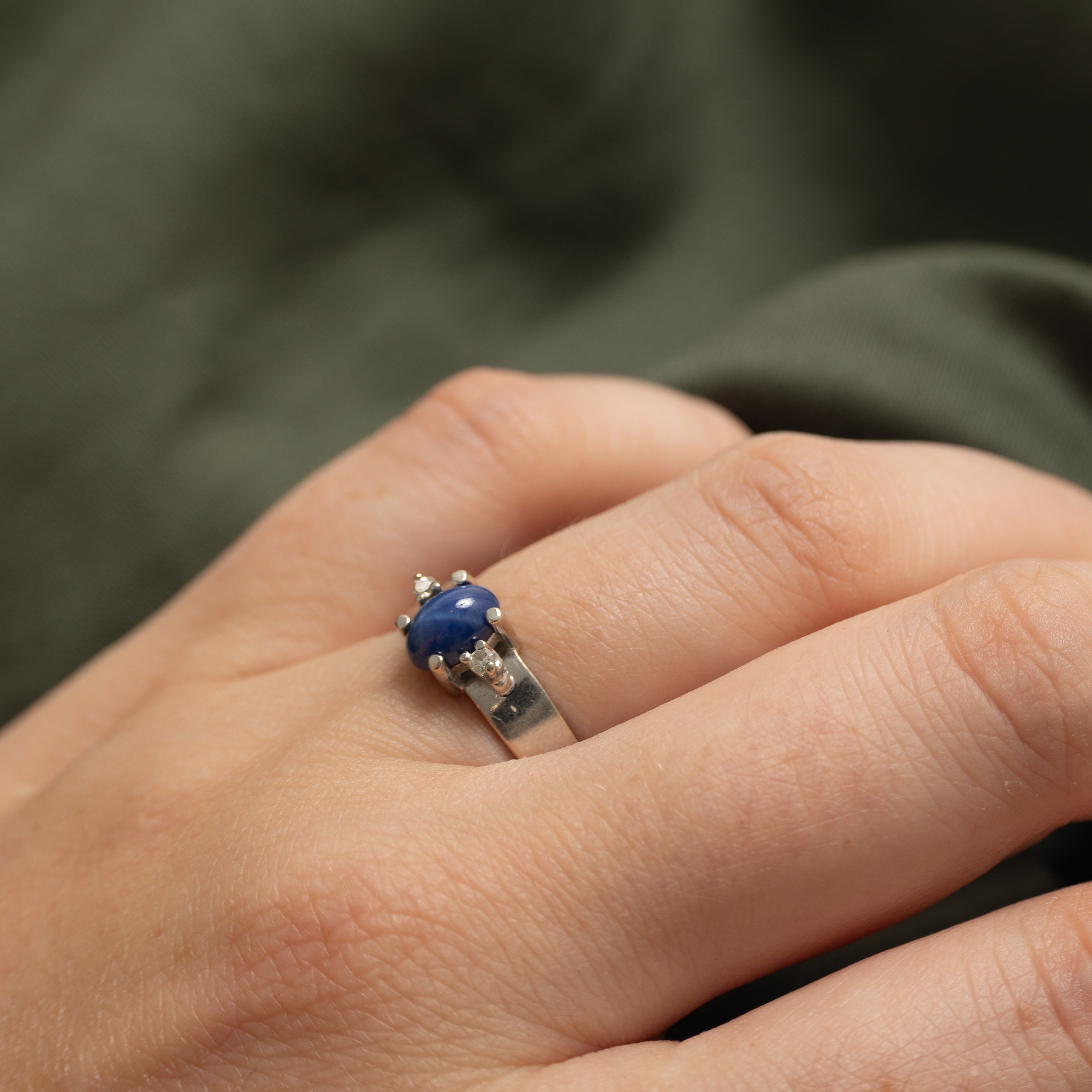 Cabochon Synthetic Star Sapphire & Diamond Ring | 1.00ct, 0.04ctw | SZ 5.5
