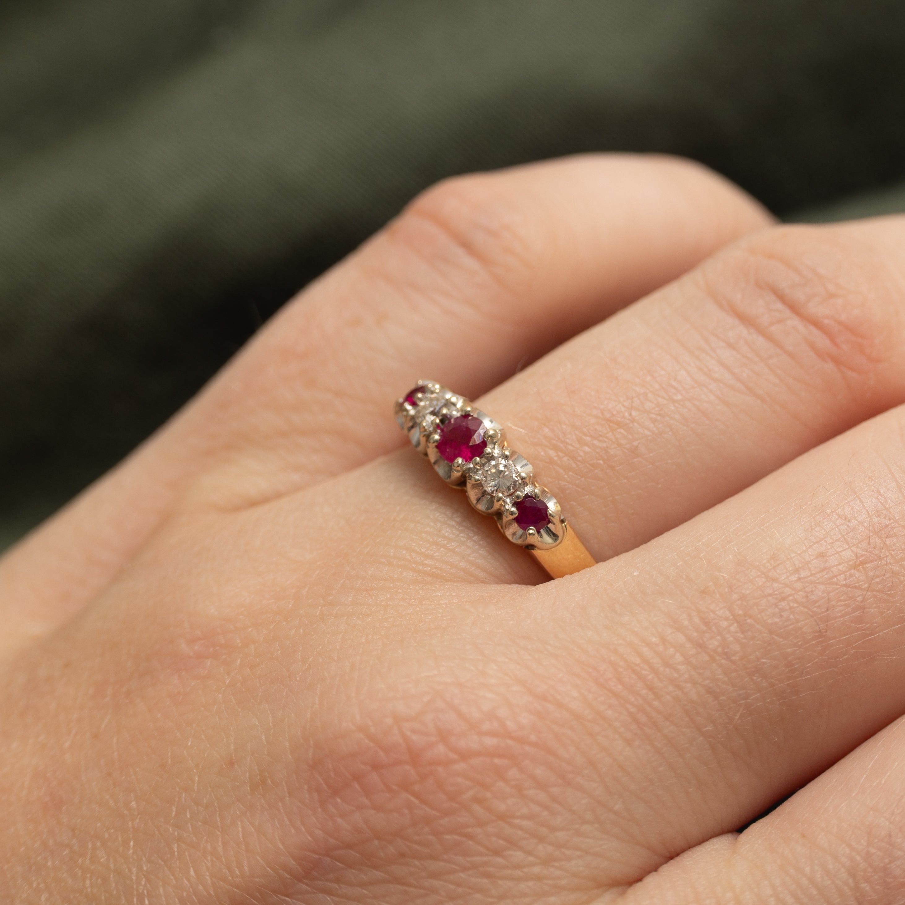 Five-Stone Ruby & Diamond Ring | 0.30ctw, 0.10ctw | SZ 8