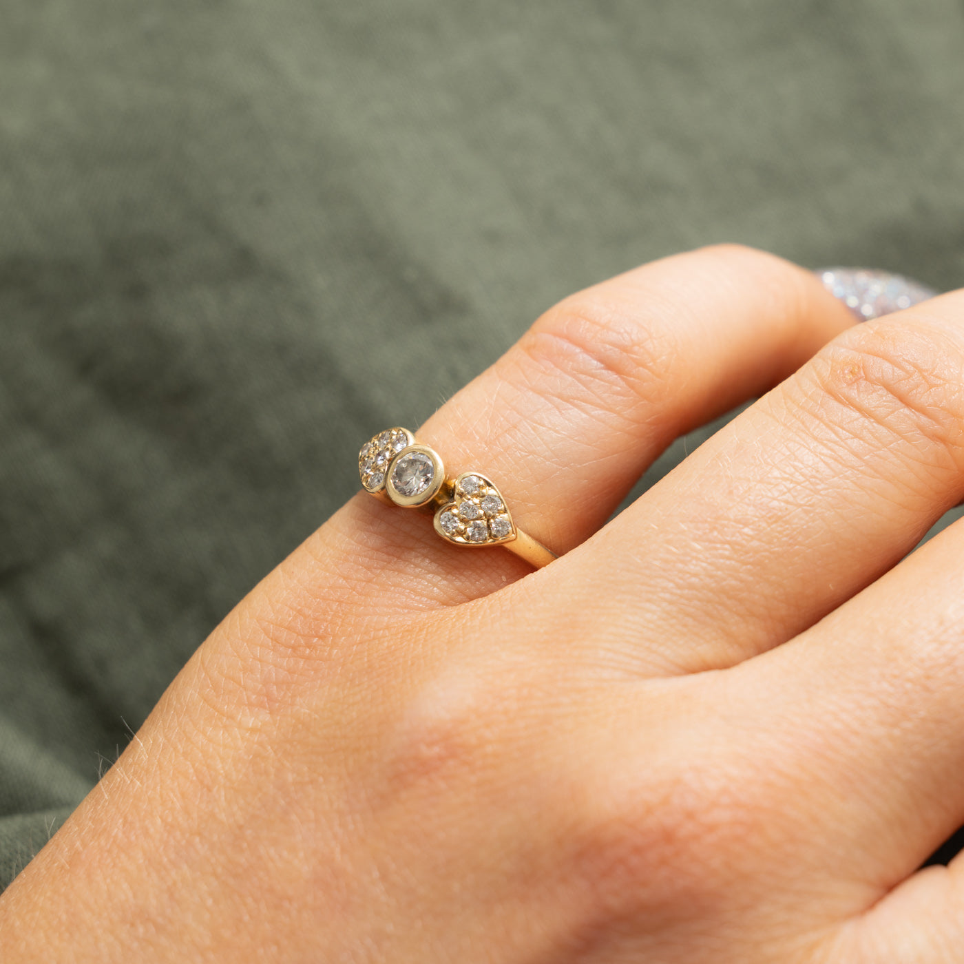 14k Bezel Set Diamond Heart Accented Ring | 0.37ctw | SZ 5