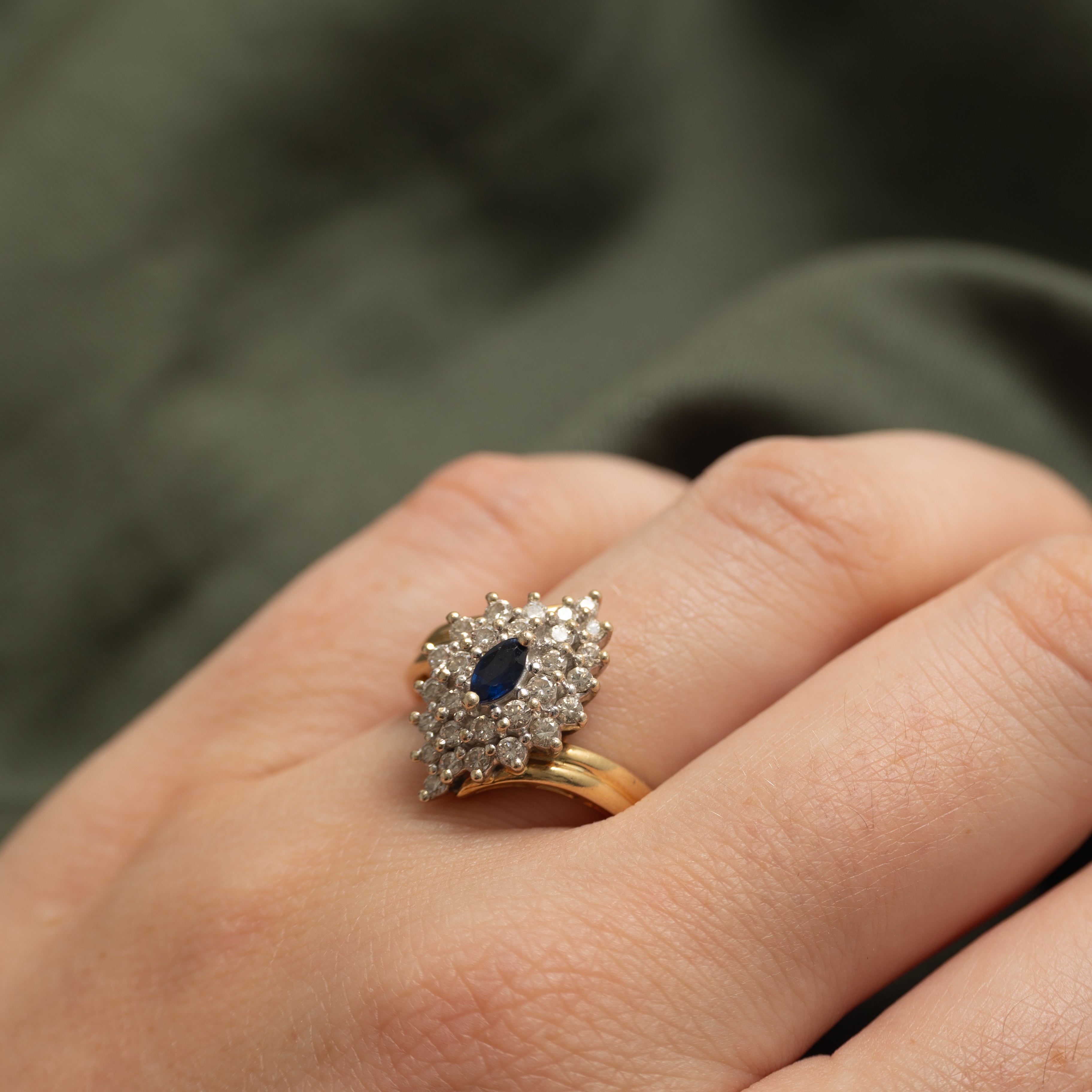 Marquise Cut Diamond & Sapphire Cluster Bypass Ring | 0.56ctw, 0.12ct | SZ 7.5