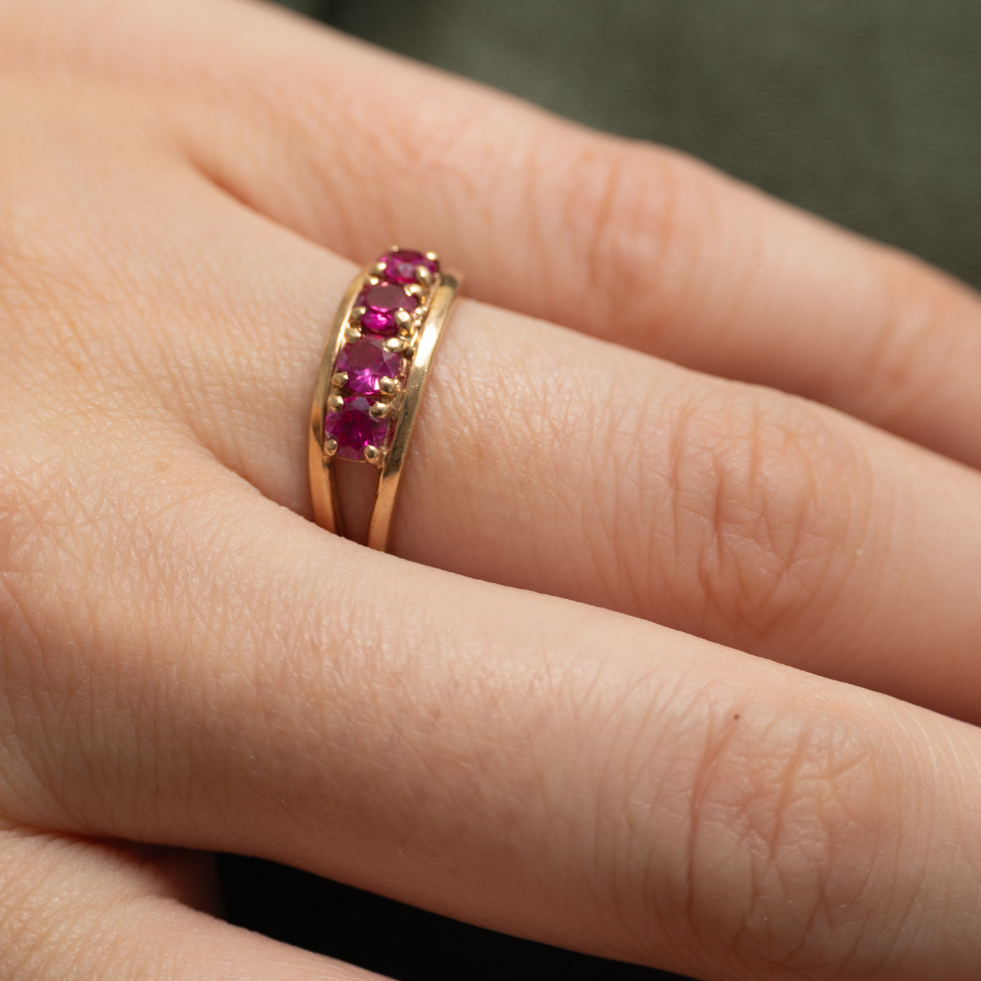 Four Stone Synthetic Ruby Open Shank Ring | 0.75ctw | SZ 6.25