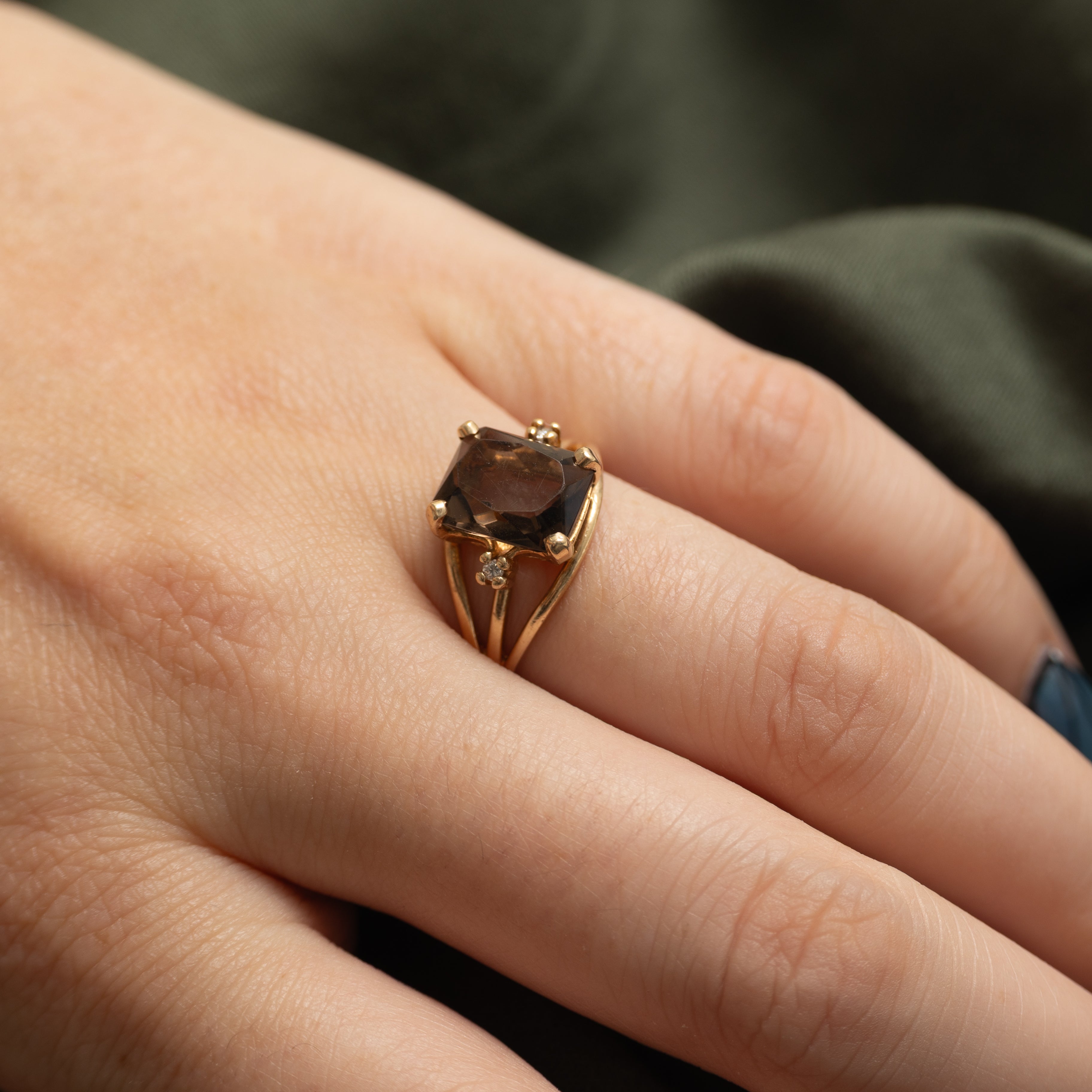 Smoky Quartz & Diamond Open Shank Ring | 2.50ct, 0.02ctw | SZ 8