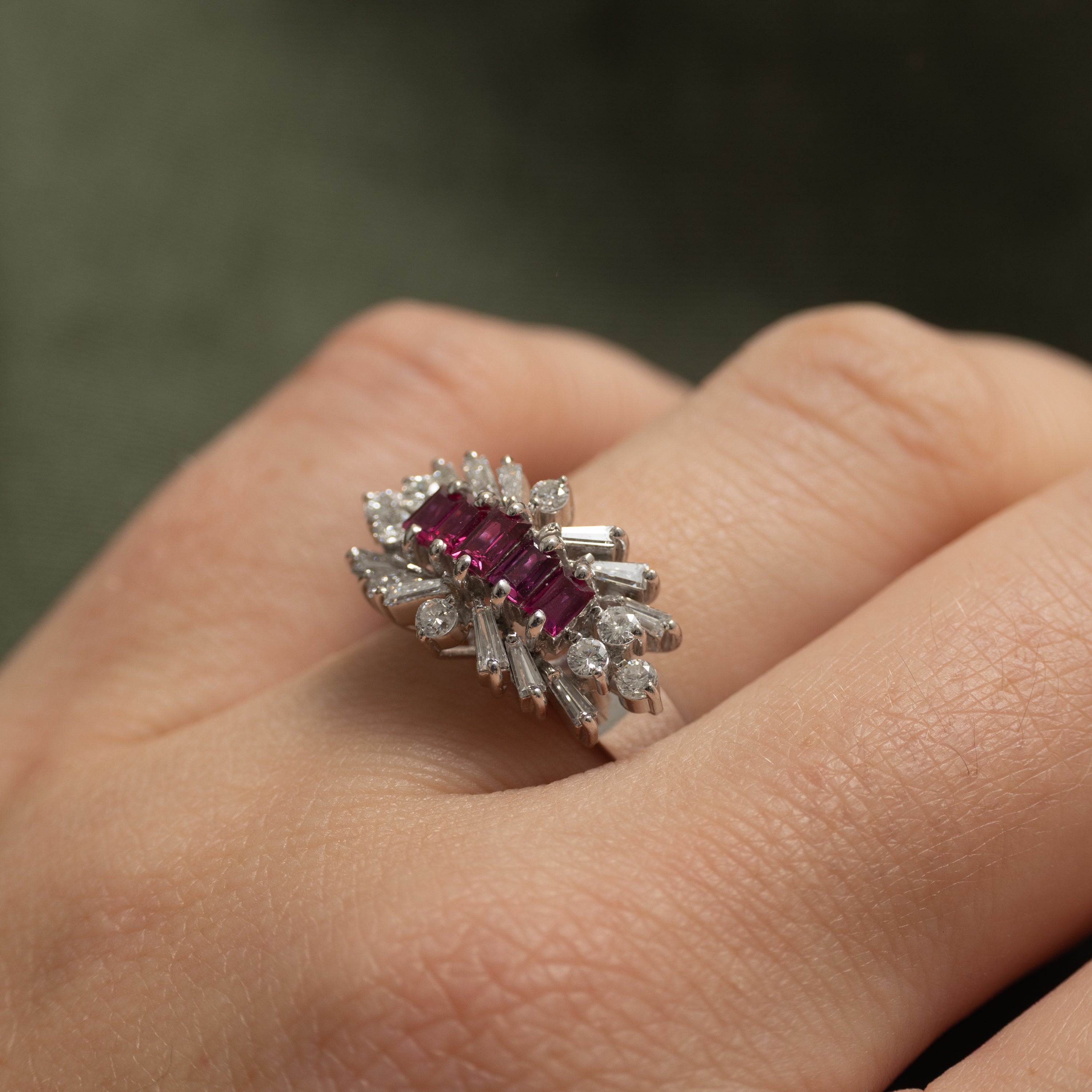 Baguette Cut Ruby & Diamond Cluster Ring | 0.51ctw, 0.61ctw | SZ 6