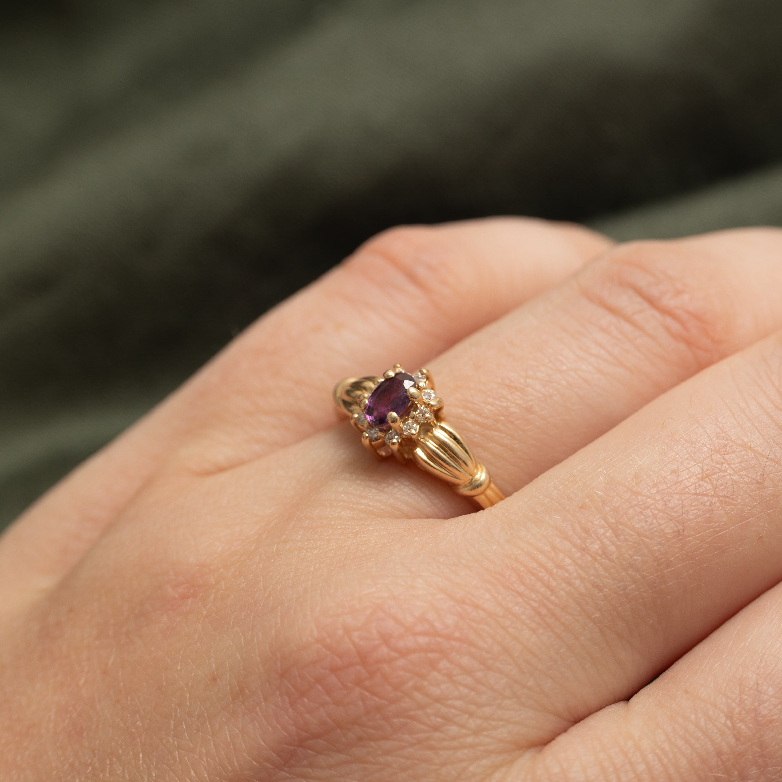 Ruby & Diamond Halo Grooved Ring | 0.32ct, 0.08ctw | SZ 7