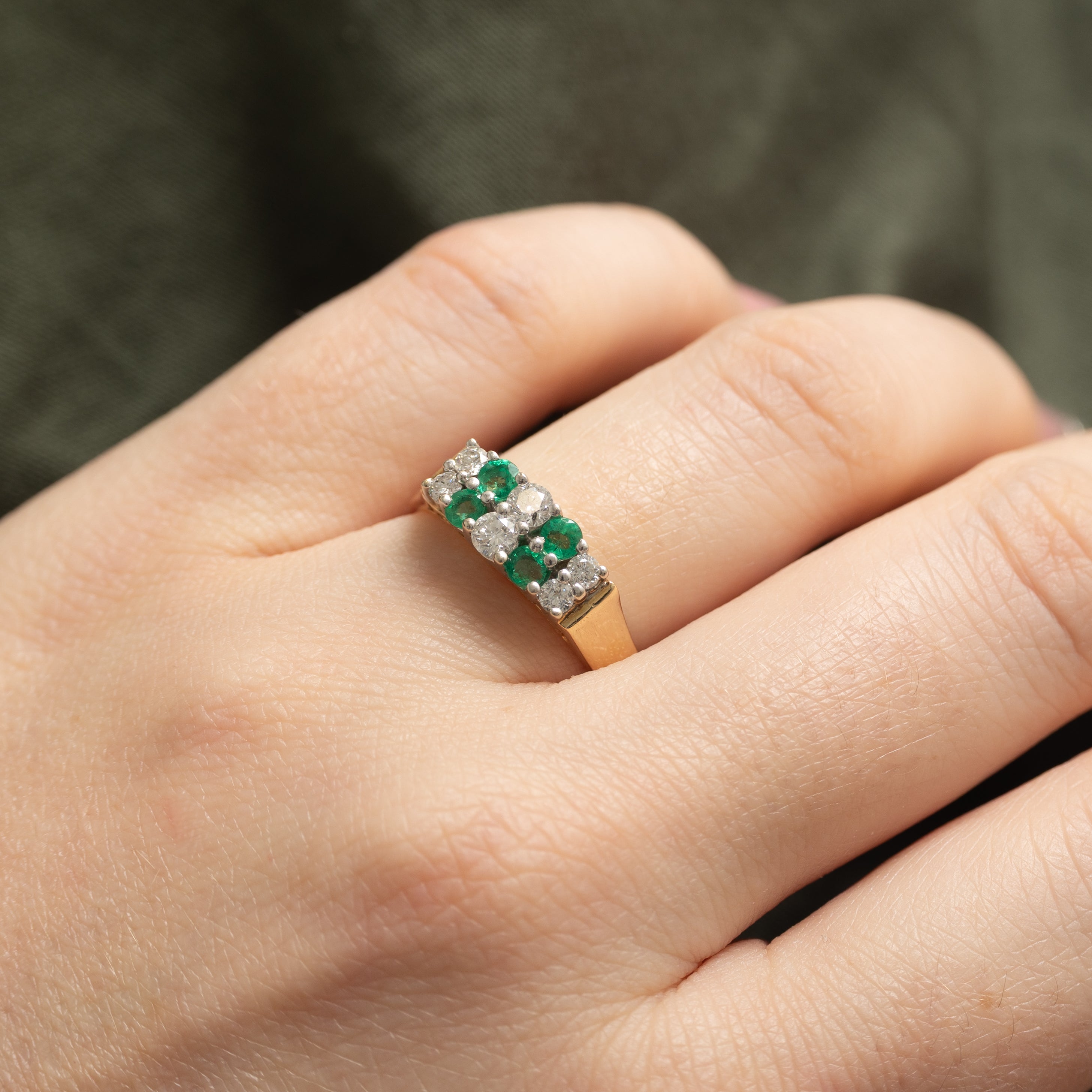 Multi Column Diamond & Emerald Ring | 0.34ctw, 0.24ctw | SZ 7.0 |