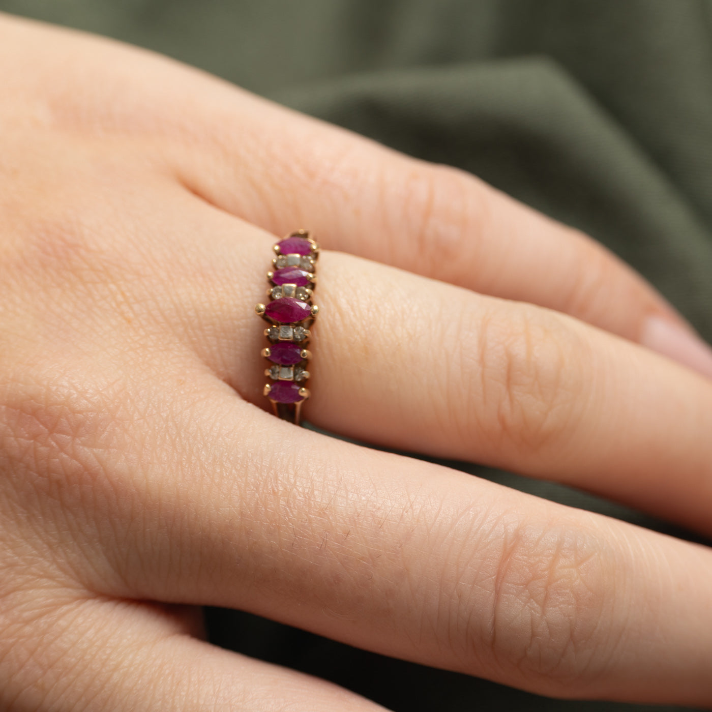 Five Stone Ruby & Diamond Ring | 0.40ctw, 0.08ctw | SZ 5