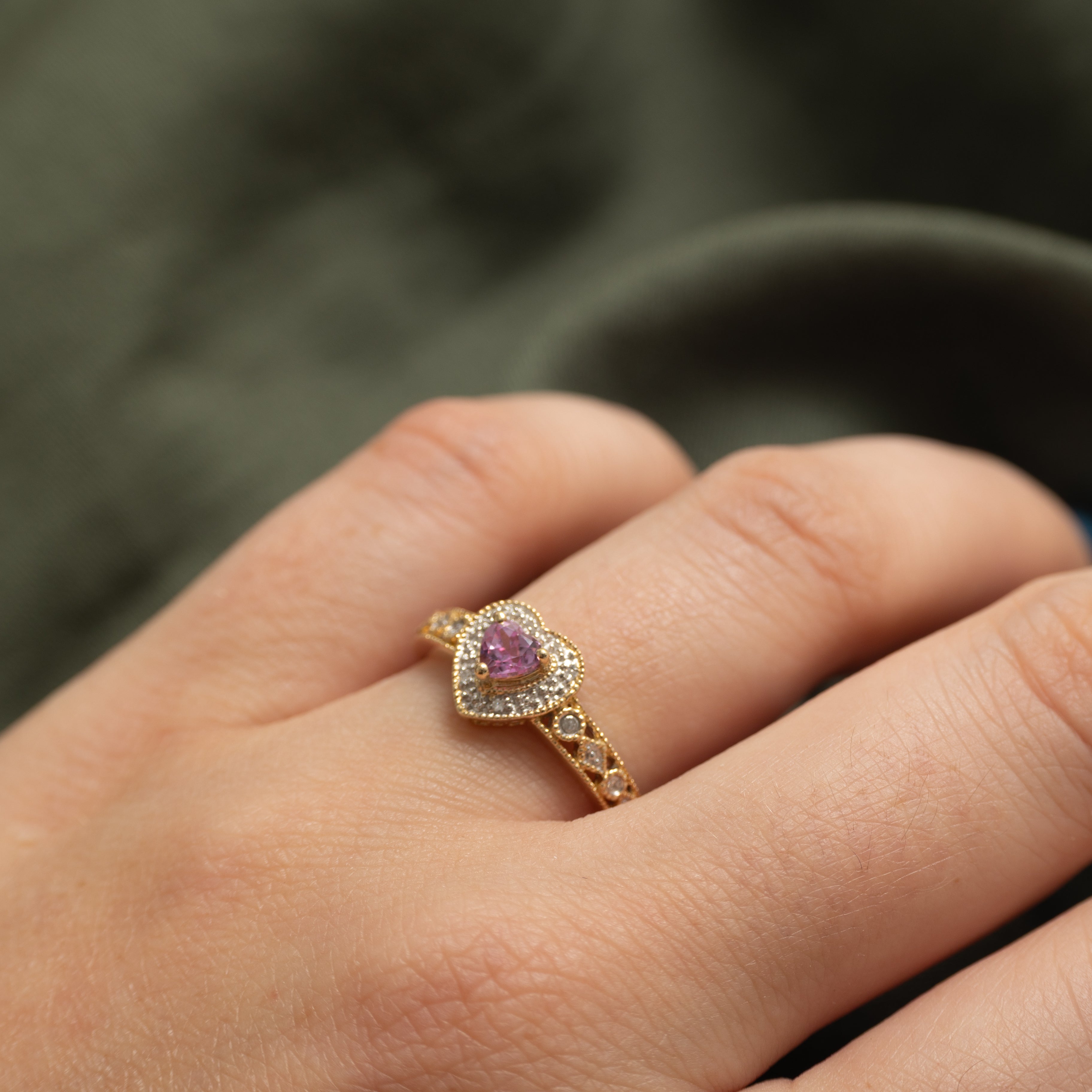 Synthetic Sapphire & Natural Diamond Halo Heart Ring | 0.30ct, 0.03ctw | SZ 7.25