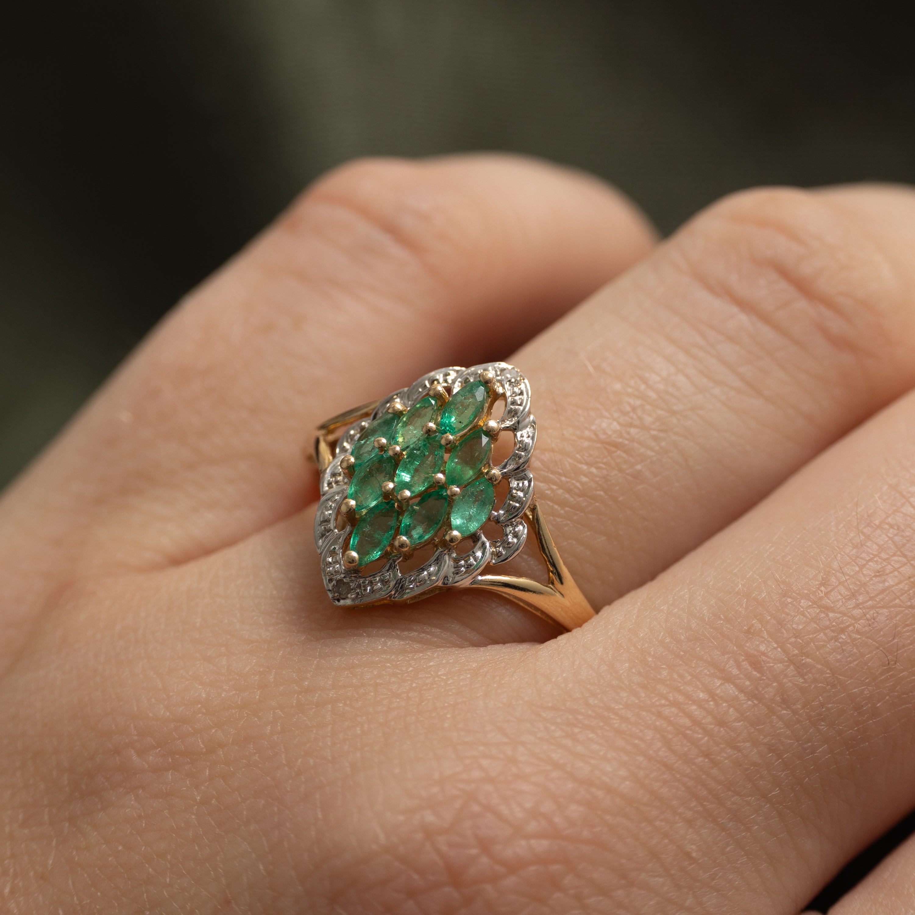 Emerald Cluster Rhombus Shaped Ring | 0.50ctw | SZ 9