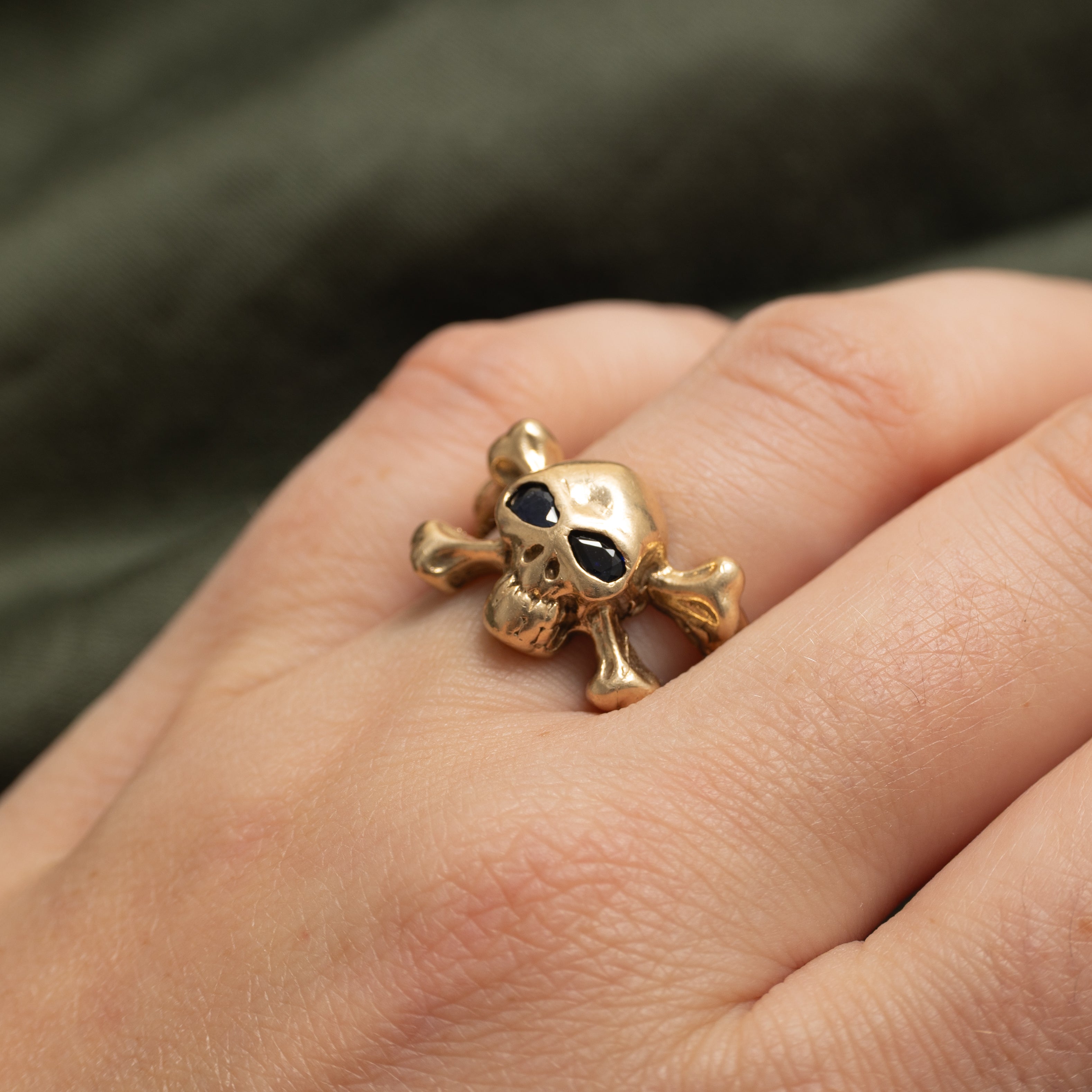 Sapphire Pirate Skull & Crossbones Ring | 0.32ctw | SZ 7.5