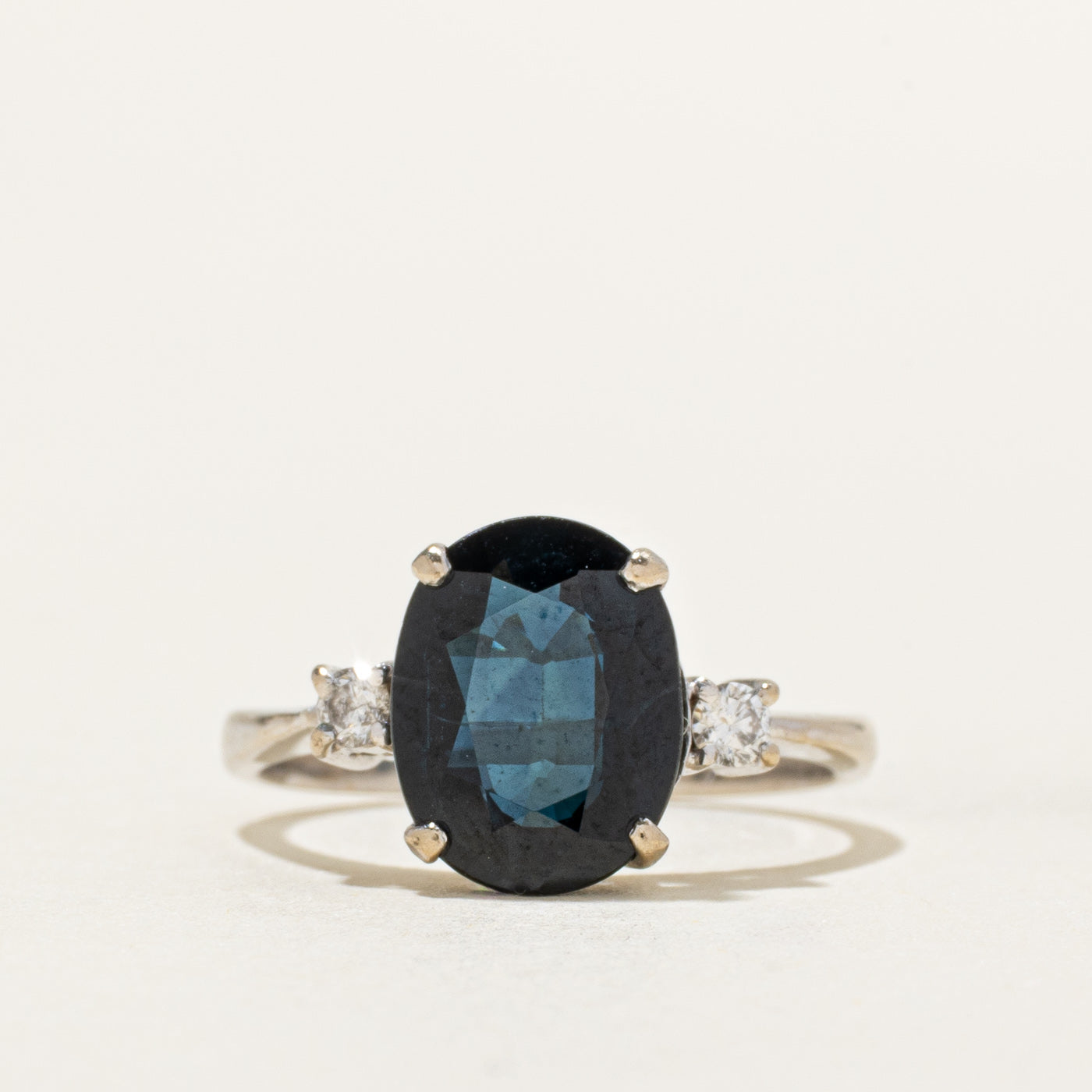 18k Oval Cut Sapphire & Diamond Accented Ring | 2.50ct, 0.08ctw | SZ 5