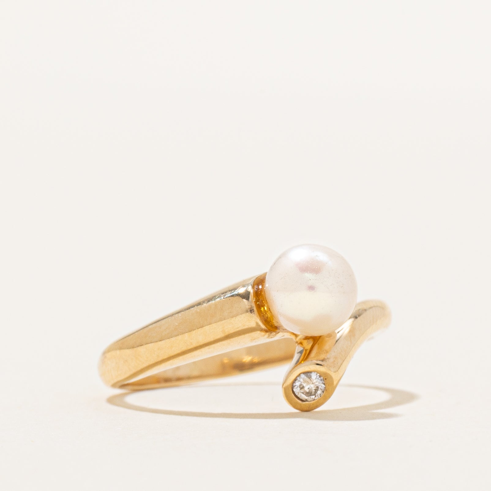 Bypass Diamond & Pearl Ring | 0.04ct | SZ 6