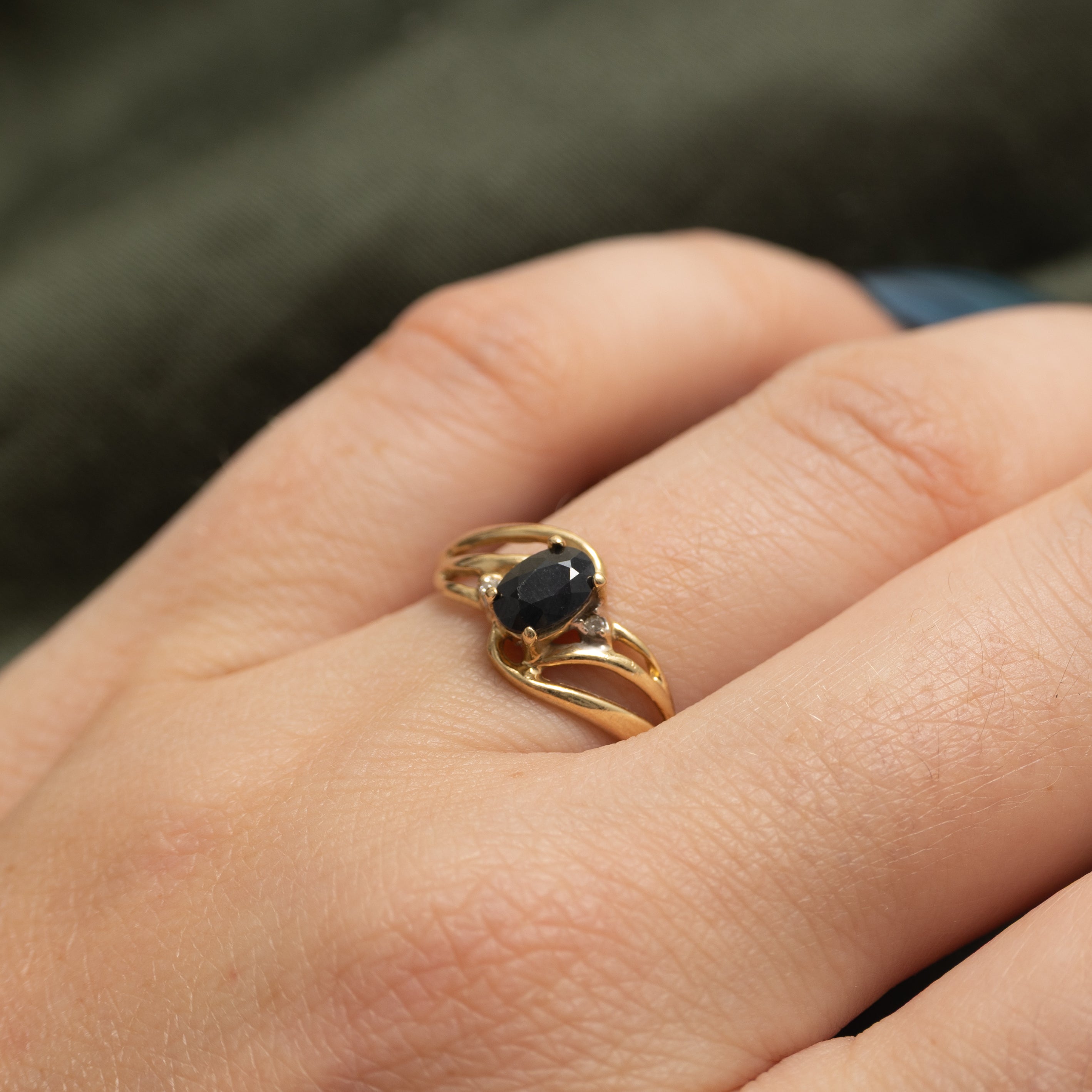 Black Sapphire & Diamond Openwork Ring | 0.70ct, 0.01ctw | SZ 7.5