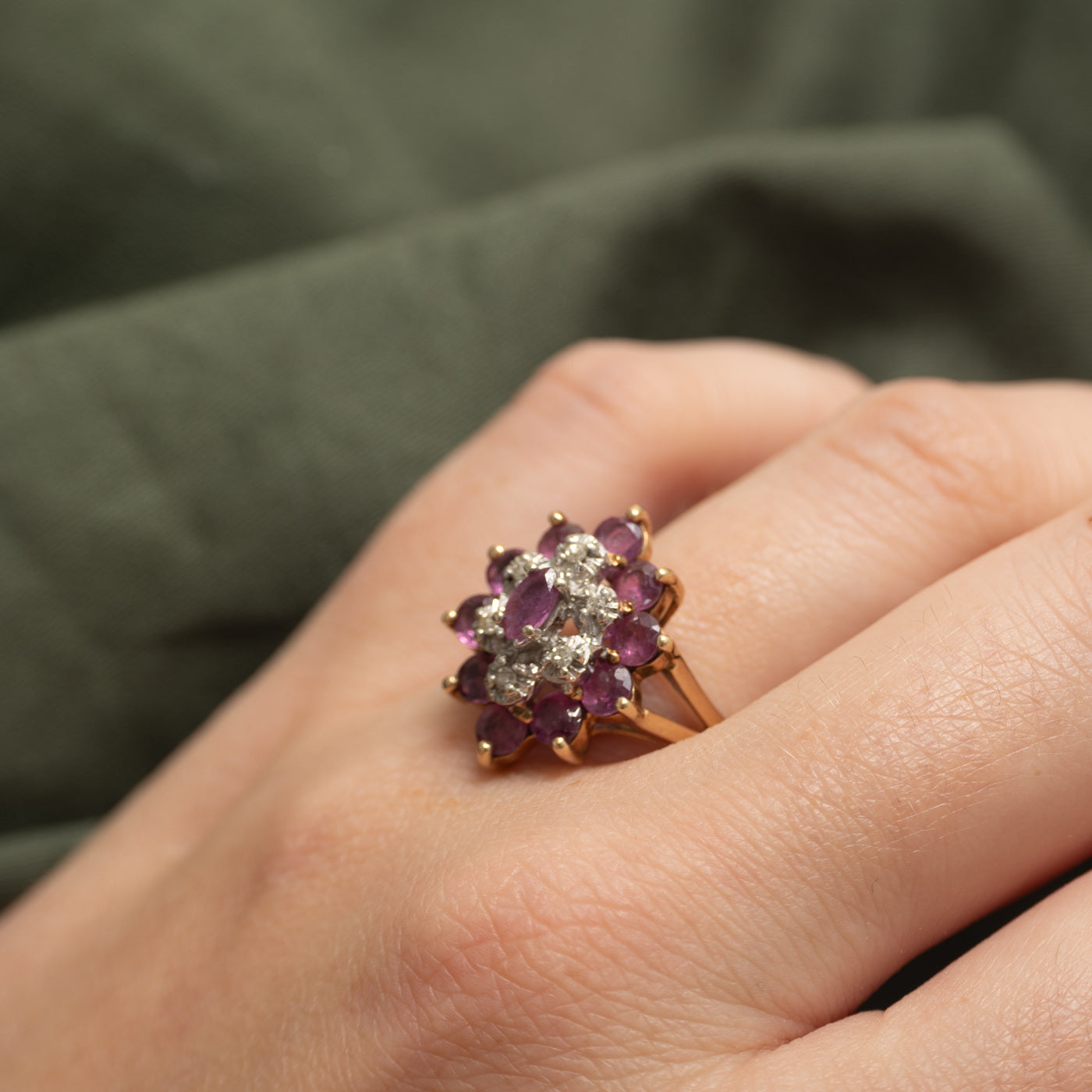 Basket Set Ruby & Diamond Cocktail Ring | 1.60ctw, 0.06ctw | SZ 9.75