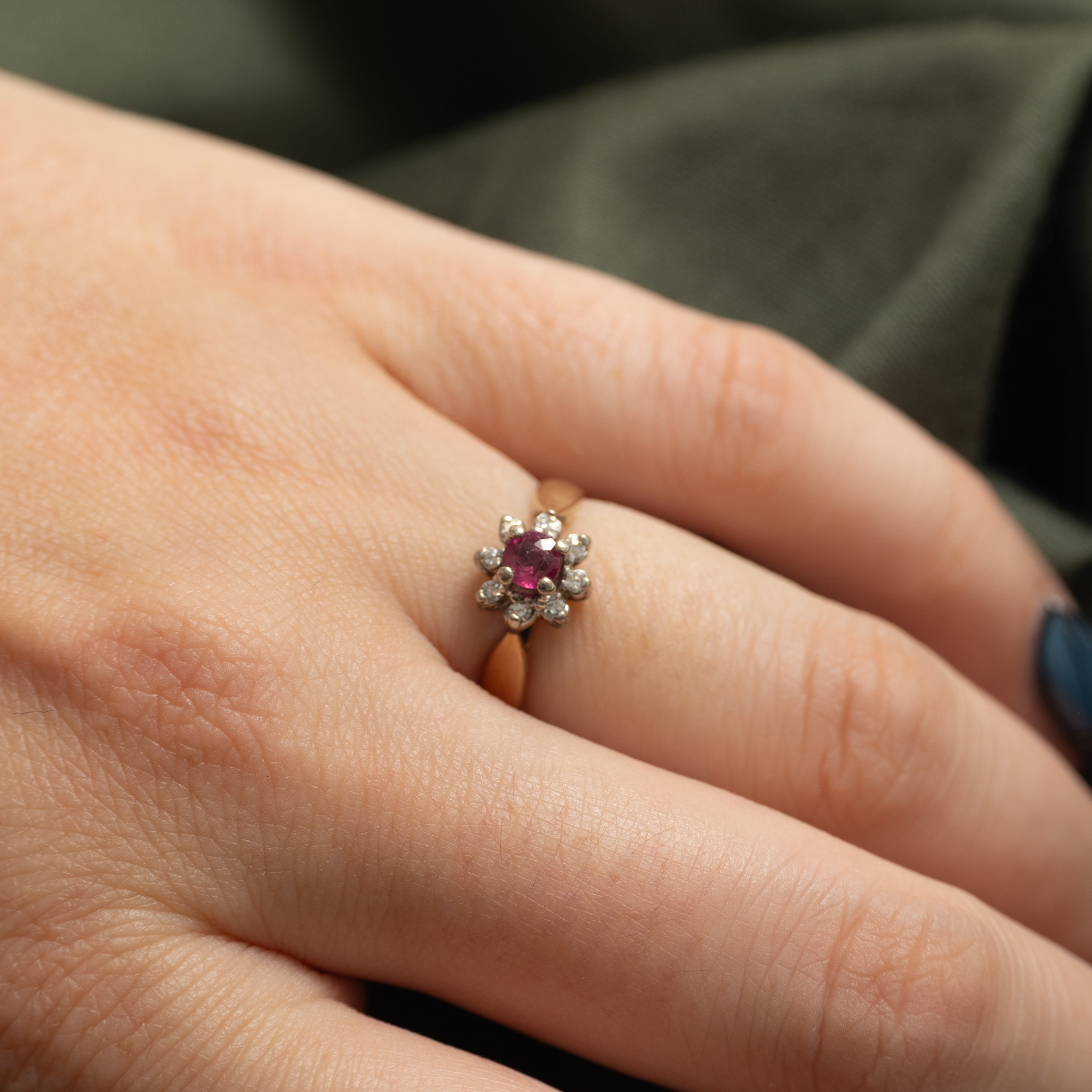 Ruby & Diamond Petal Ring | 0.25ct, 0.08ctw | SZ 5.25
